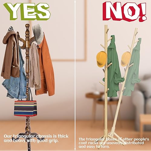 Miniatura 5 de Perchero de madera de 73 pulgadas, perchero independiente con base redonda estable, altura ajustable, para el hogar, dormitorio, oficina, pasillo,