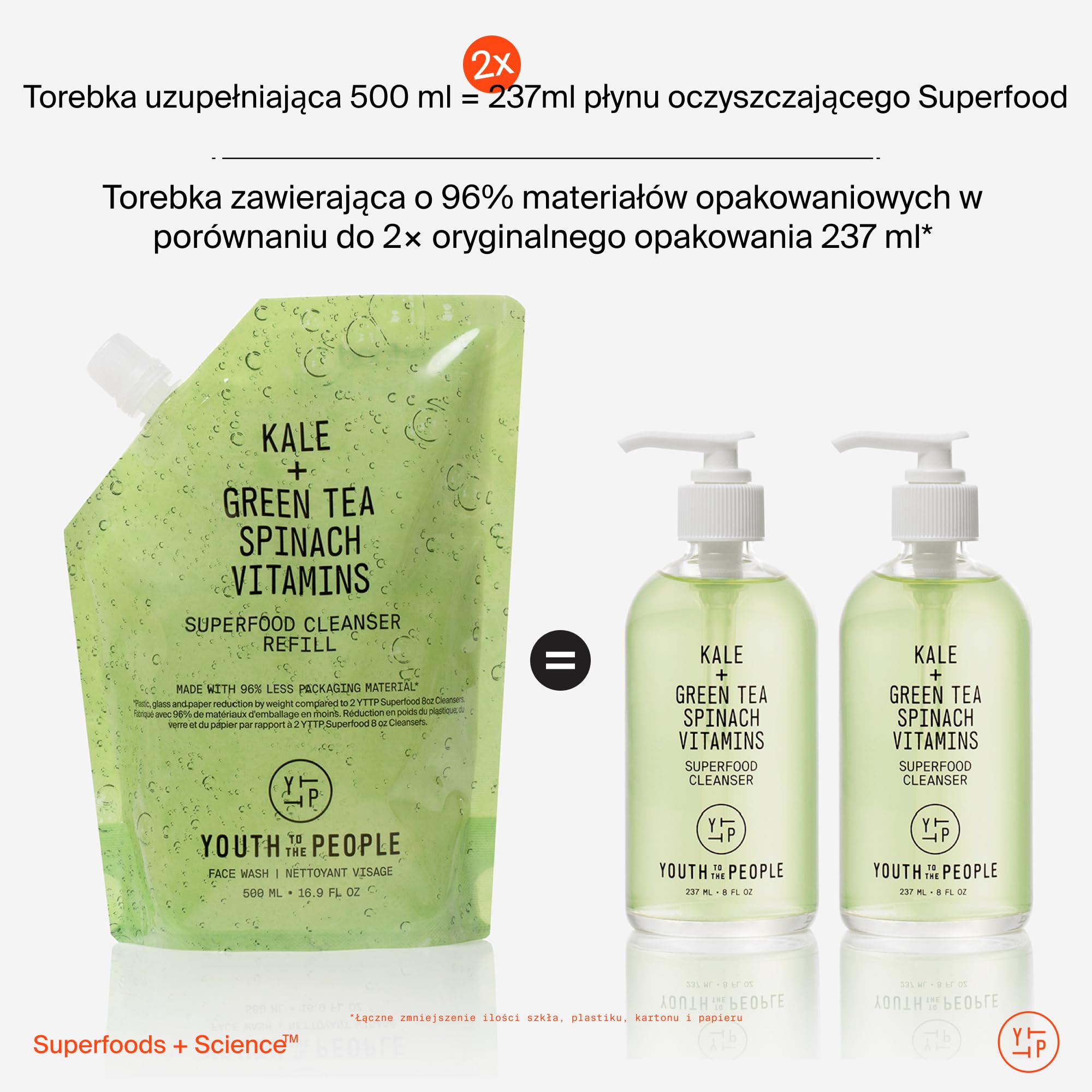 Youth To The People Superfood Cleanser, Żel do Mycia Twarzy dla Kobiet, Z Jarmużem, Zieloną Herbatą & Szpinakiem, Równowaga pH, Dla Wszystkich Typów Skóry, Delikatny Płyn do Demakijażu