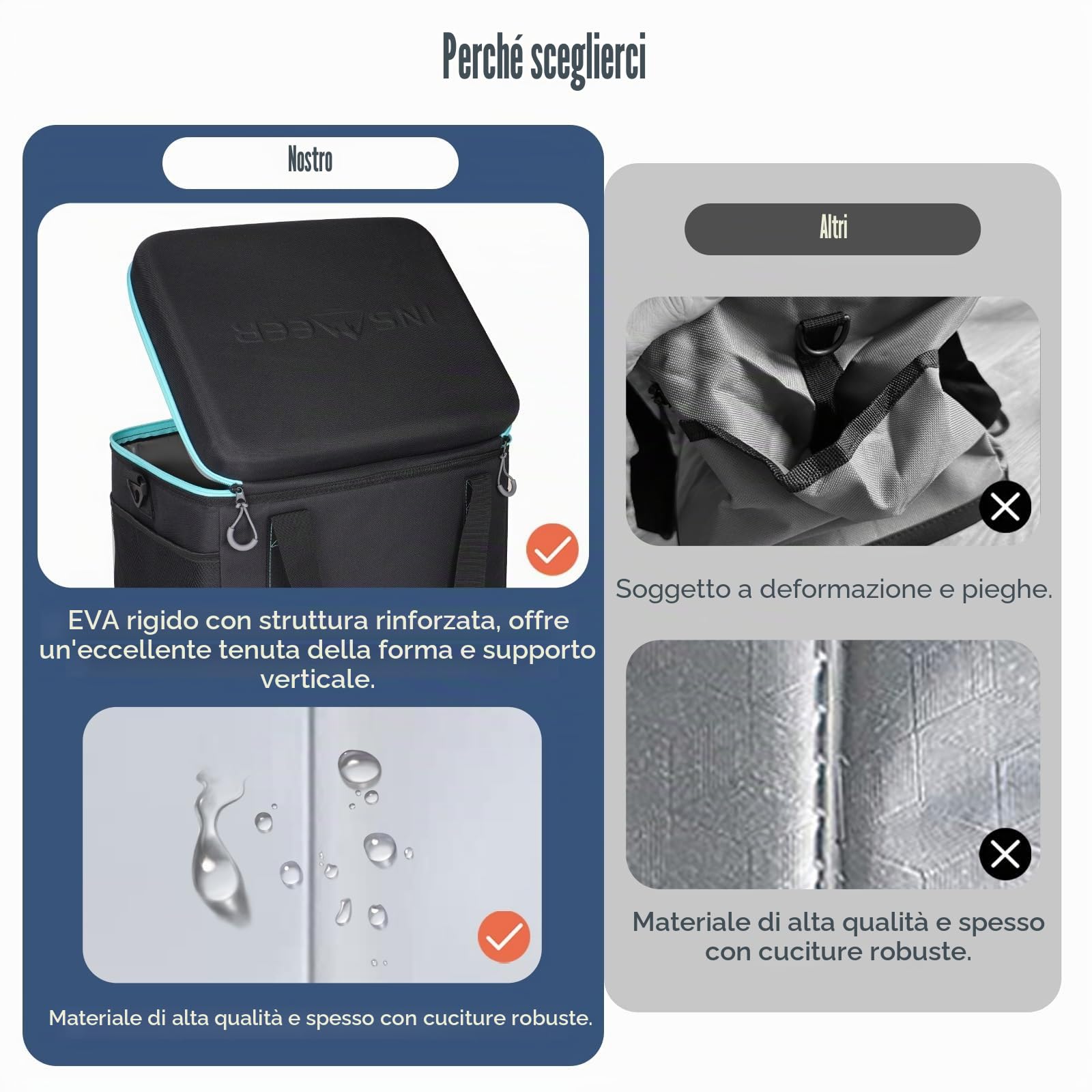 INSMEER Grande borsa frigo da 40 l, 60 lattine, pieghevole, con coperchio rigido in EVA per bevande, borsa termica per bevande, borsa termica per 4 persone, campeggio, spiaggia, viaggi