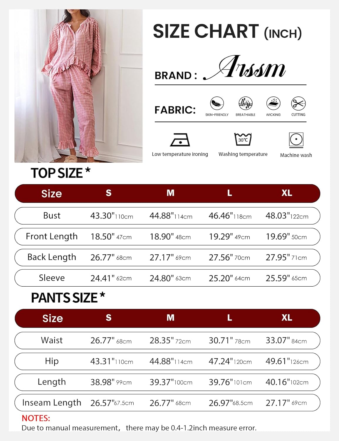 Arssm Womens Gingham Pajama Set 2 Piece Plaid Button Down Long Sleeve Shirt and Pants Pjs Lounge Set Outfits - Image 7
