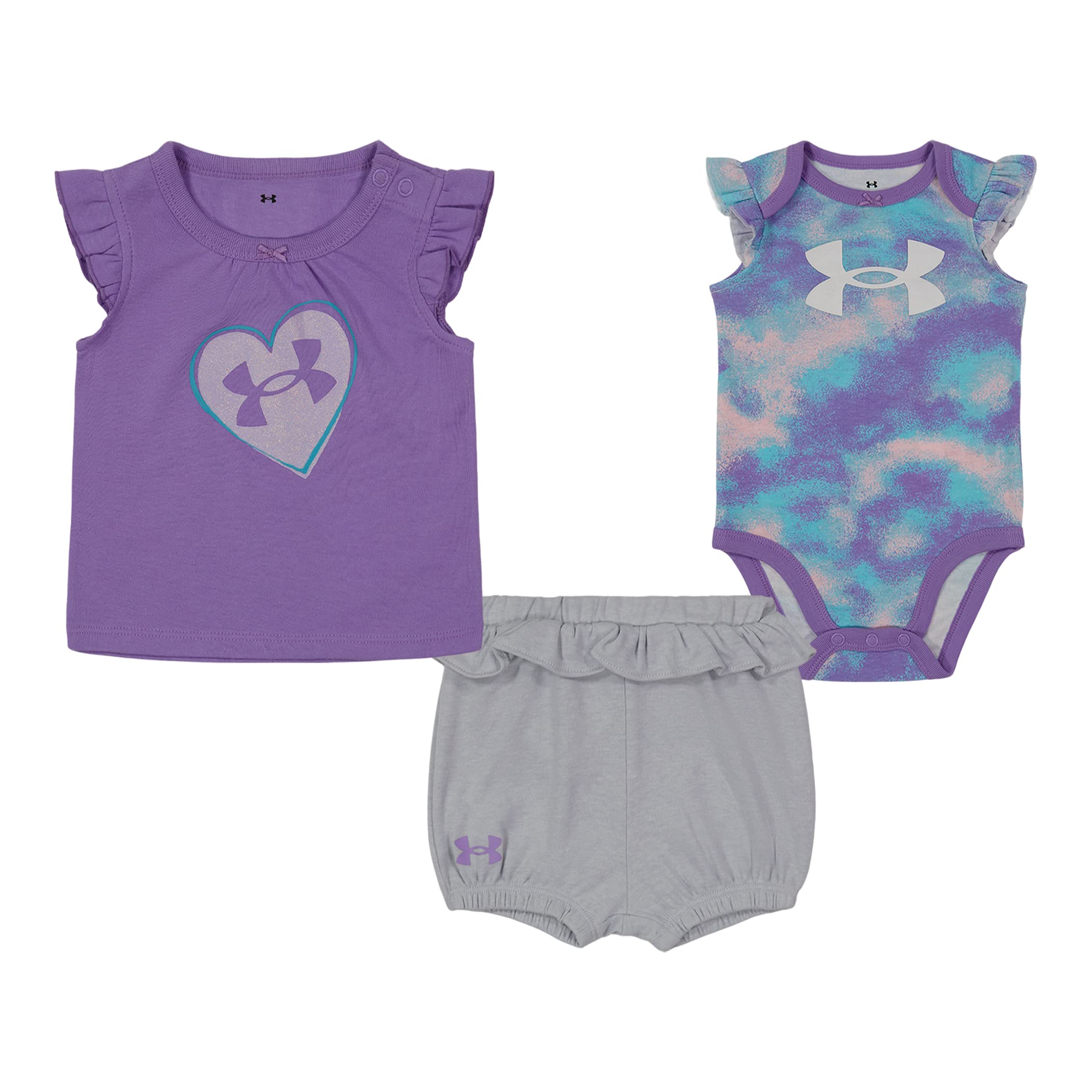 Under Armour Baby Boys 3-piece Set, Bodysuit, Graphic T-shirt And Shorts, Crew Neckline 3 Set, Digi Purple, 24 Months US