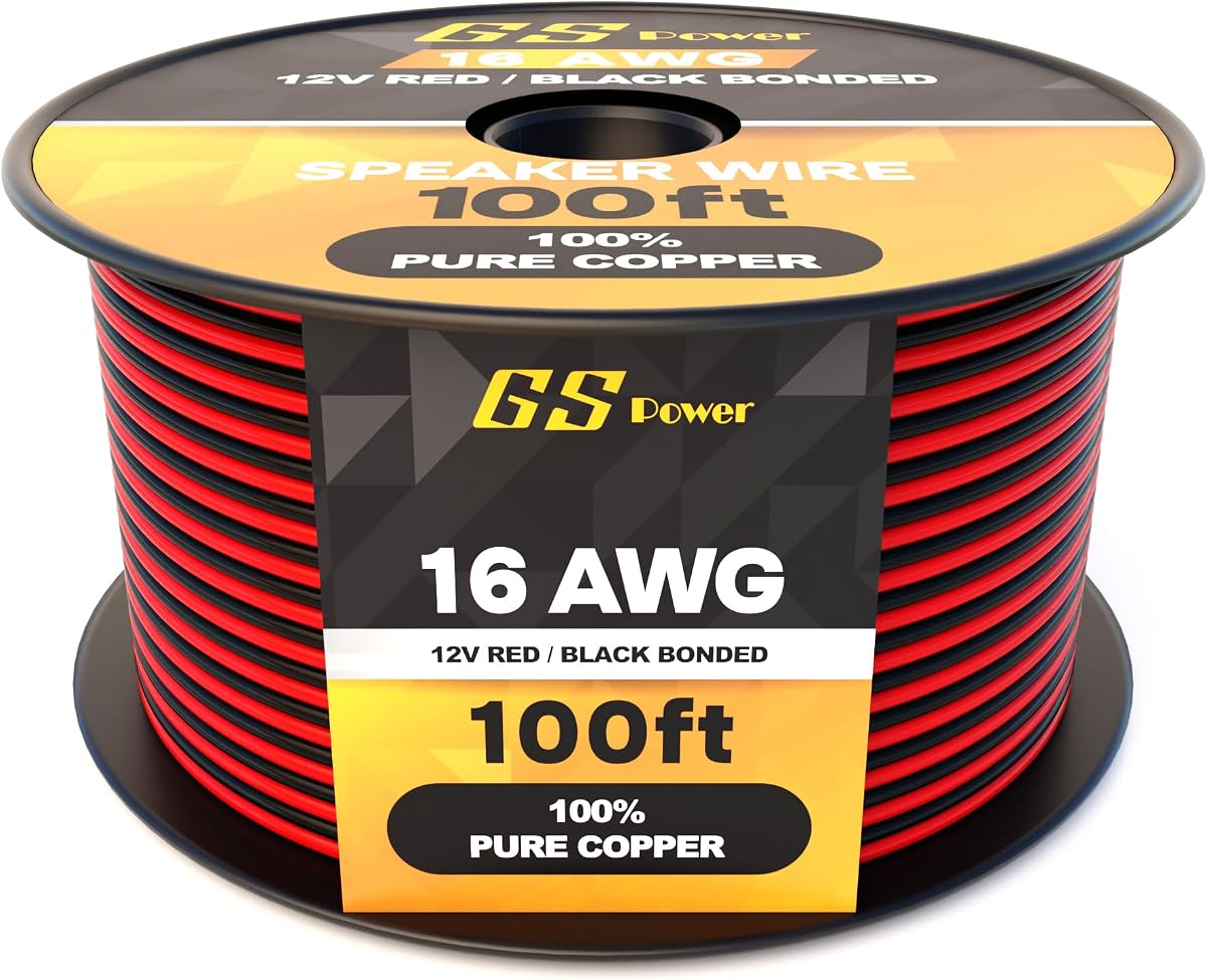GS Power 16 Gauge Wire 100ft Oxygen Free, OFC Pure Copper Wire, 16 AWG | 12v Pure Copper Speaker Wire, Automotive Grade, Home Theater, LED Applications, Temperature Resistant, Flexible Design