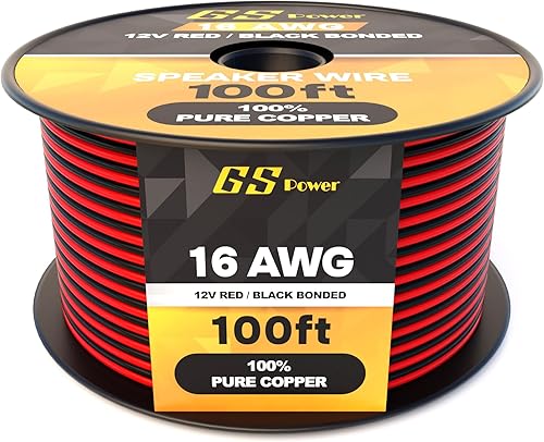 GS Power Cable de calibre 16 de 100 pies, libre de oxígeno, OFC de cobre puro eléctrico de 12 V de bajo voltaje, carrete de alambre de altavoz