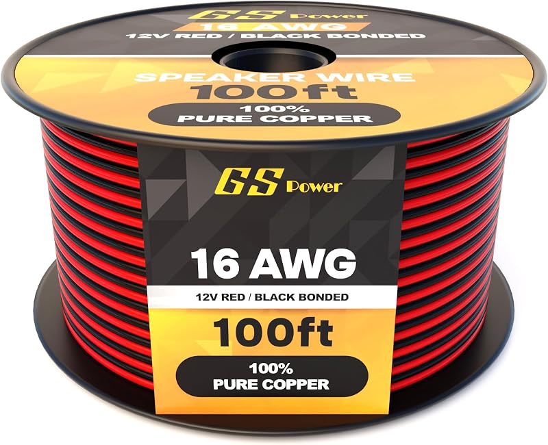 GS Power 16 Gauge Wire 100ft Oxygen Free, OFC Pure Copper Wire, 16 AWG | 12v Pure Copper Speaker Wire, Automotive Grade, Home Theater, LED Applications, Temperature Resistant, Flexible Design