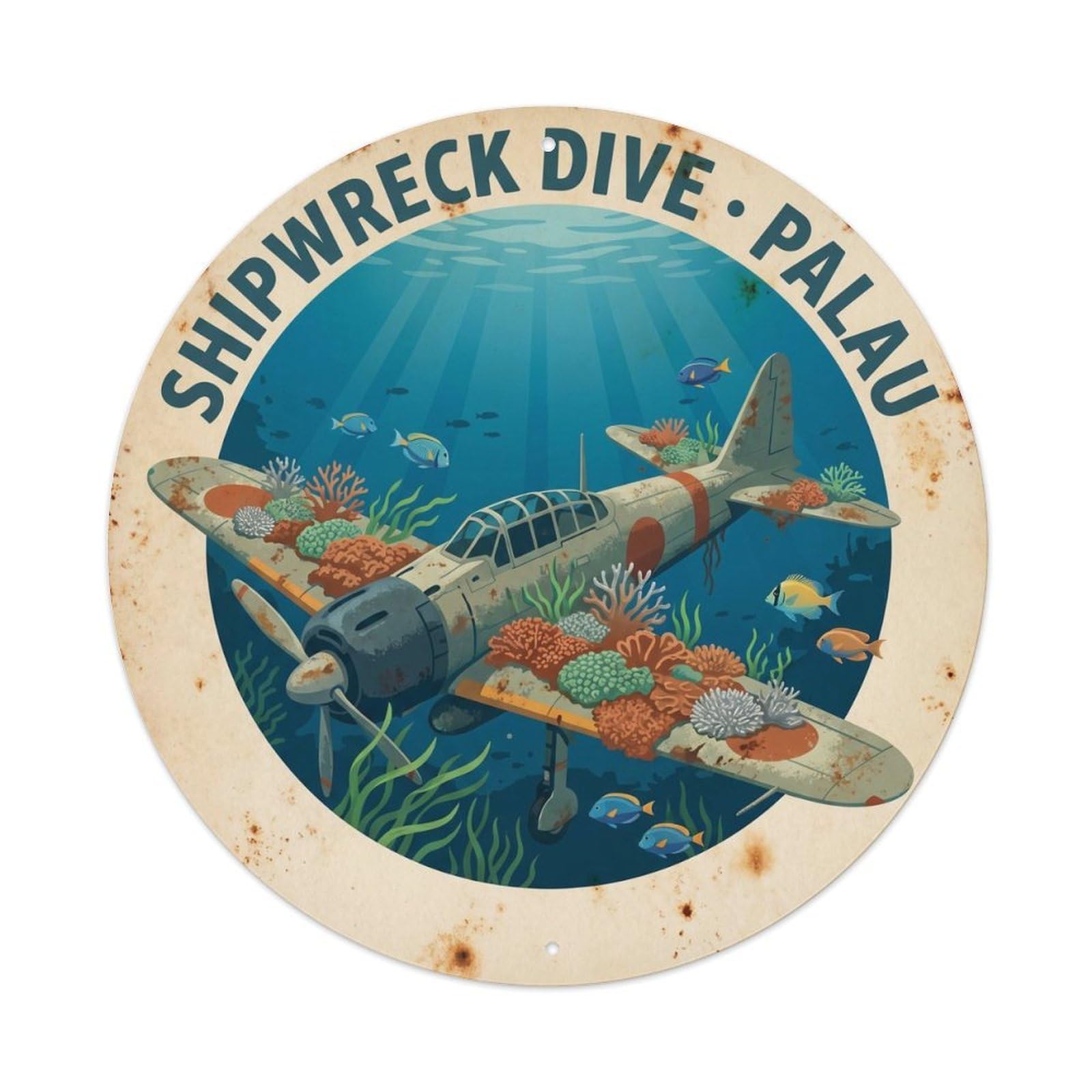 Olyhtr 8X8inch Classic Style Palau Wwii Zero Fighter Underwater Travel Landmark Metal Tin Sign