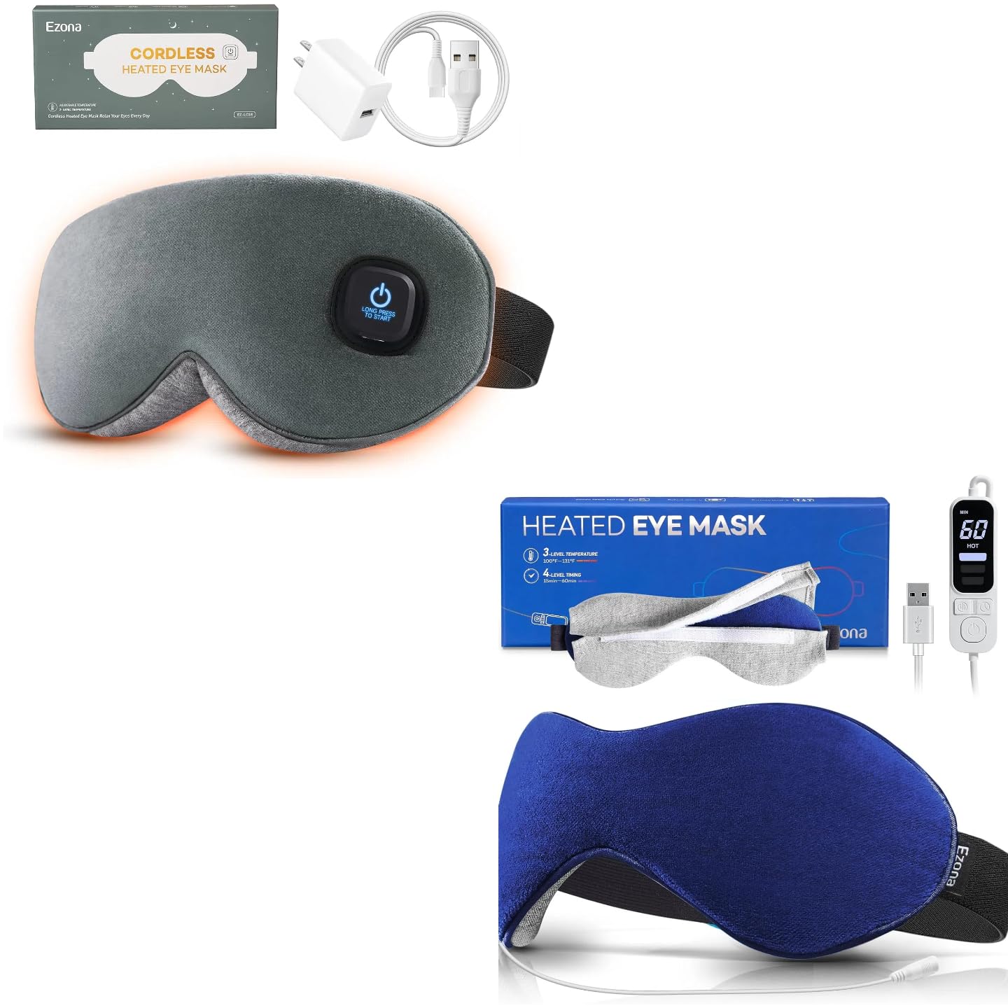 Ezona Premium Heated Eye Mask Bundle - Cordless USB Electric Eye Compress Set for Dry Eyes Relief Blepharitis