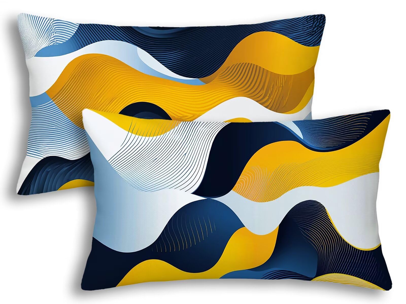 Taie oreiller 40x80 jaune et bleu : housse coussin rectangulaire salon