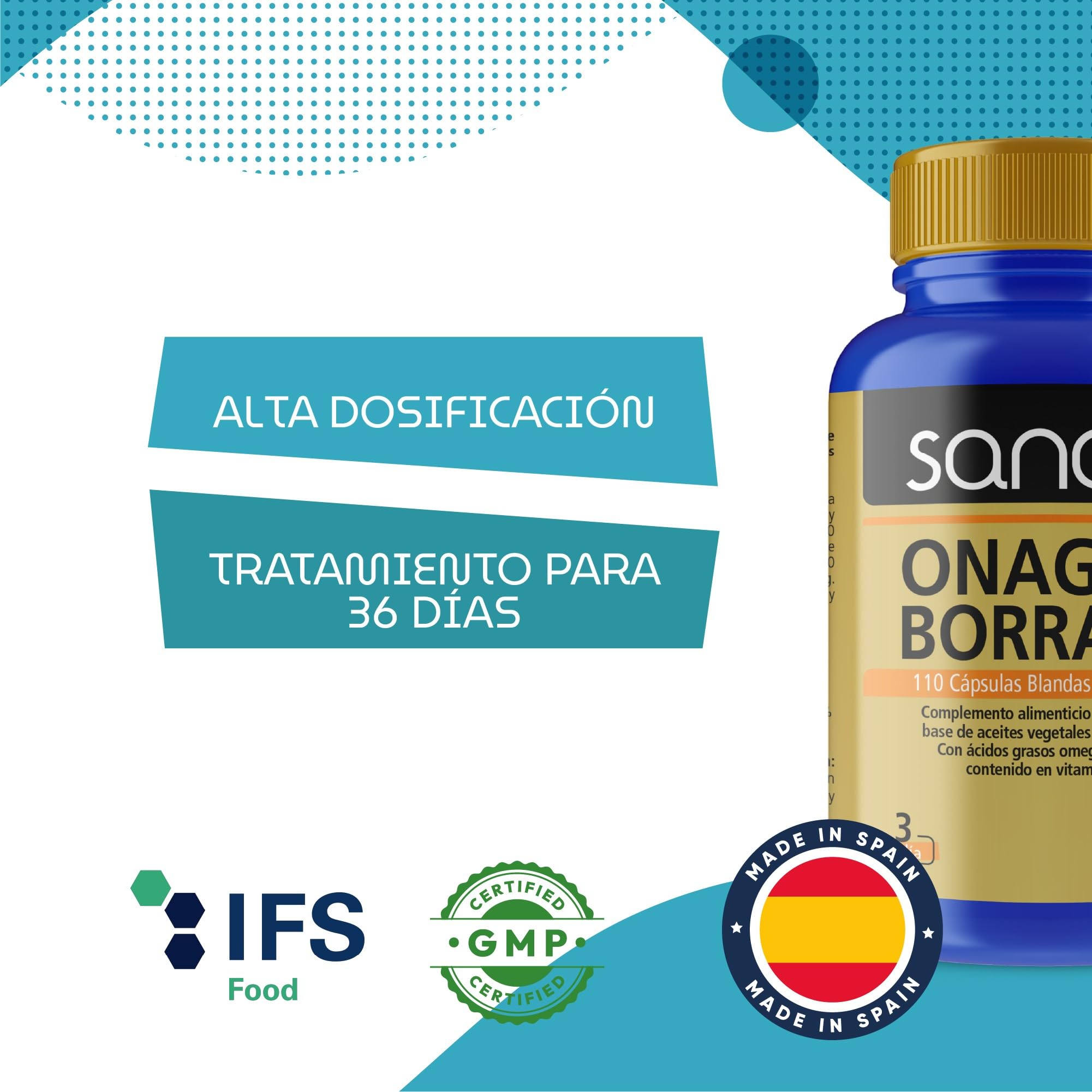 SANON Onagra y Borraja con Omega 6 y Vitamina E, 110 Cápsulas de 690 mg