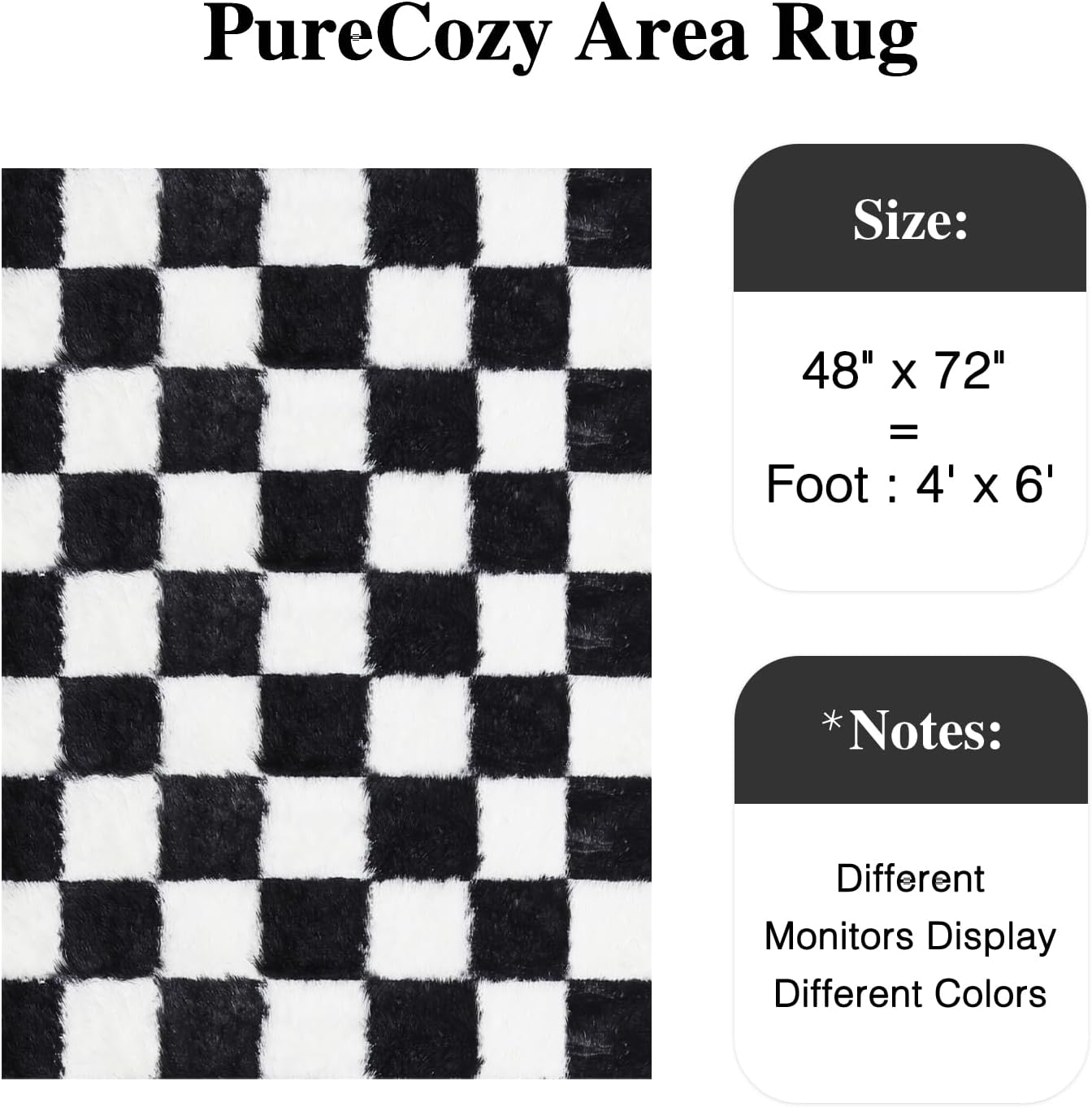 PureCozy Checkered Rug 4x6 for Living Room, Black and White Modern Shag Rug Super Soft Washable Fluffy Rugs Indoor Office Fuzzy Carpet for Bedroom Home Dorm Aesthetic Decor