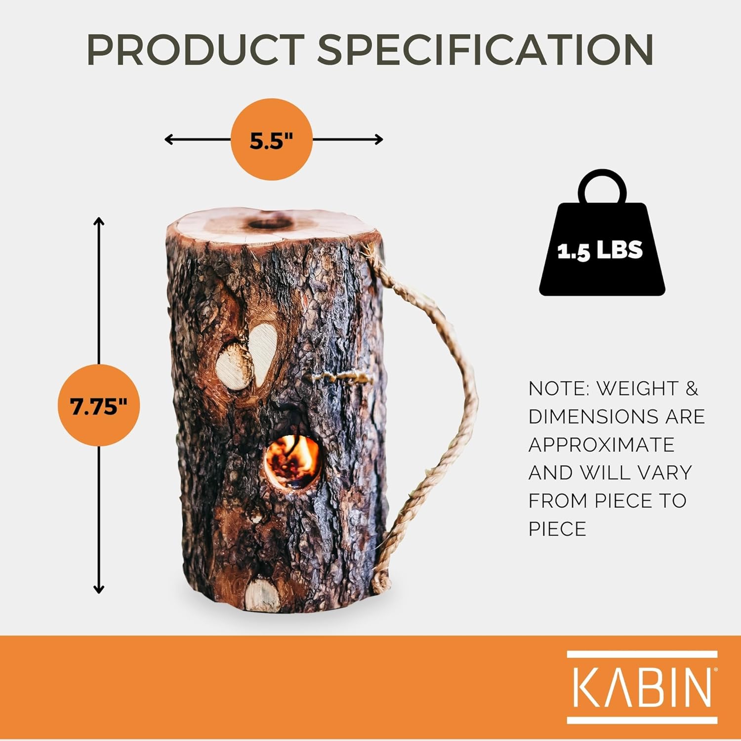 KABIN Timber Torch - Portable Instant Mini Firewood Campfire Logs - Kiln Dried Firewood Self-Maintained Long Burning Sustainable Fire Wood for Fire Pit Indoor Fireplace - Solo Starter Ready to Use