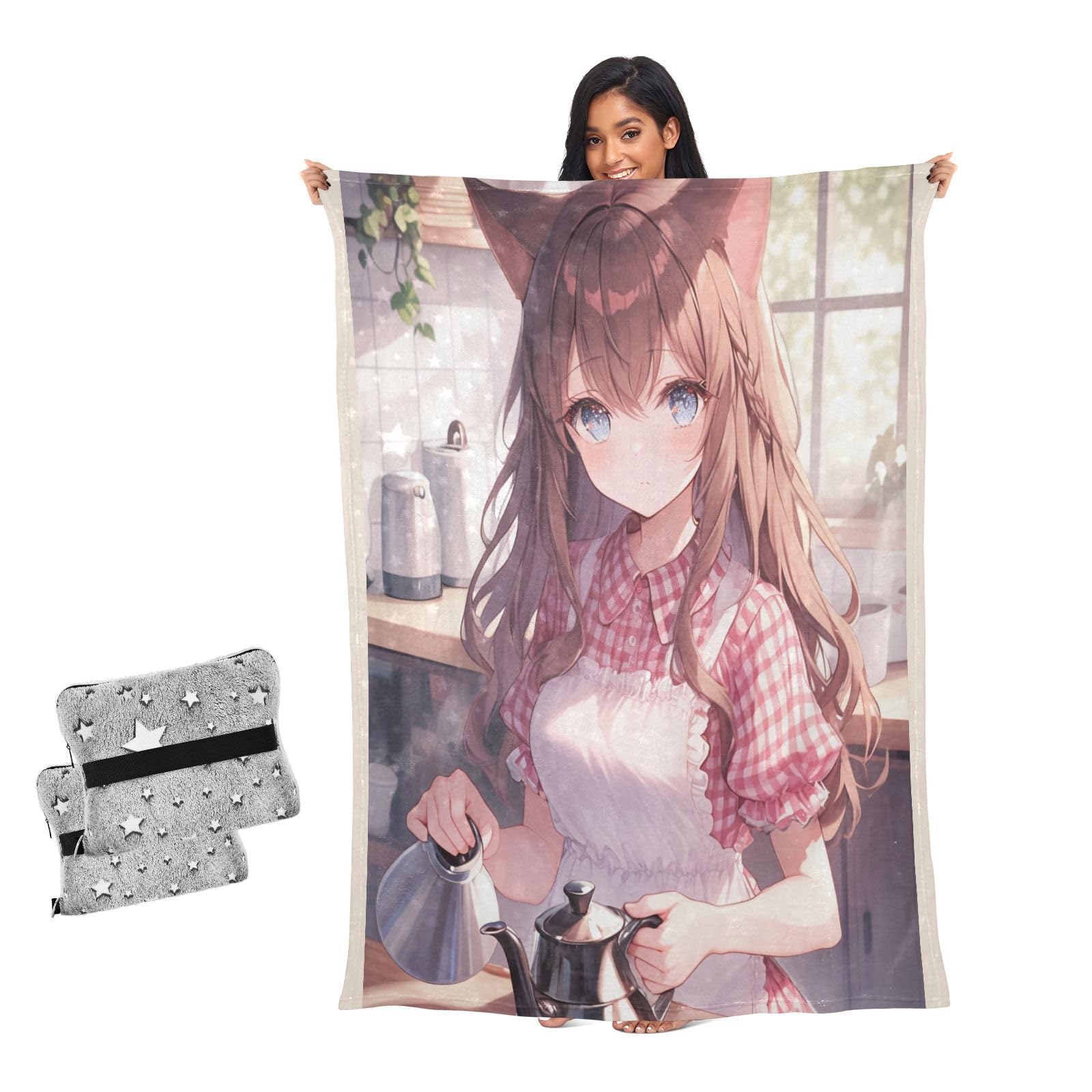 Cadeau pour homme et femme : plaid douillet au motif chaton