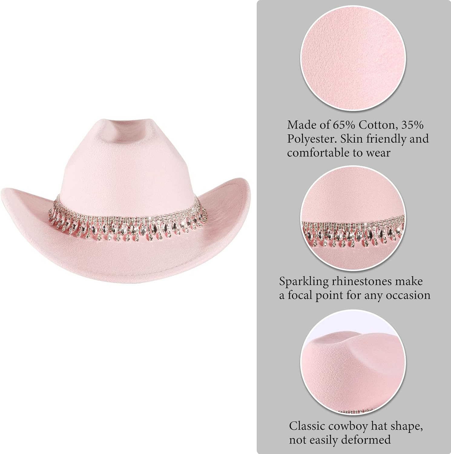 Womens Cowboy Hat Rhinestone Cowgirl Hats Wide Brim Diamond-Glitter-Western- Size:Medium-Large - Image 3