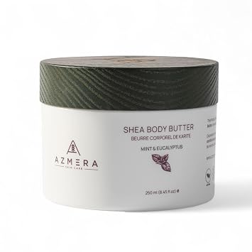 AZMERA Handcrafted Whipped Shea Body Butter Refreshing Mint & Eucalyptus Scented Moisturizer for Dry, Sensitive Skin, Argan Oil & Vitamin E Vegan, Non-Greasy Skincare 8.82 oz