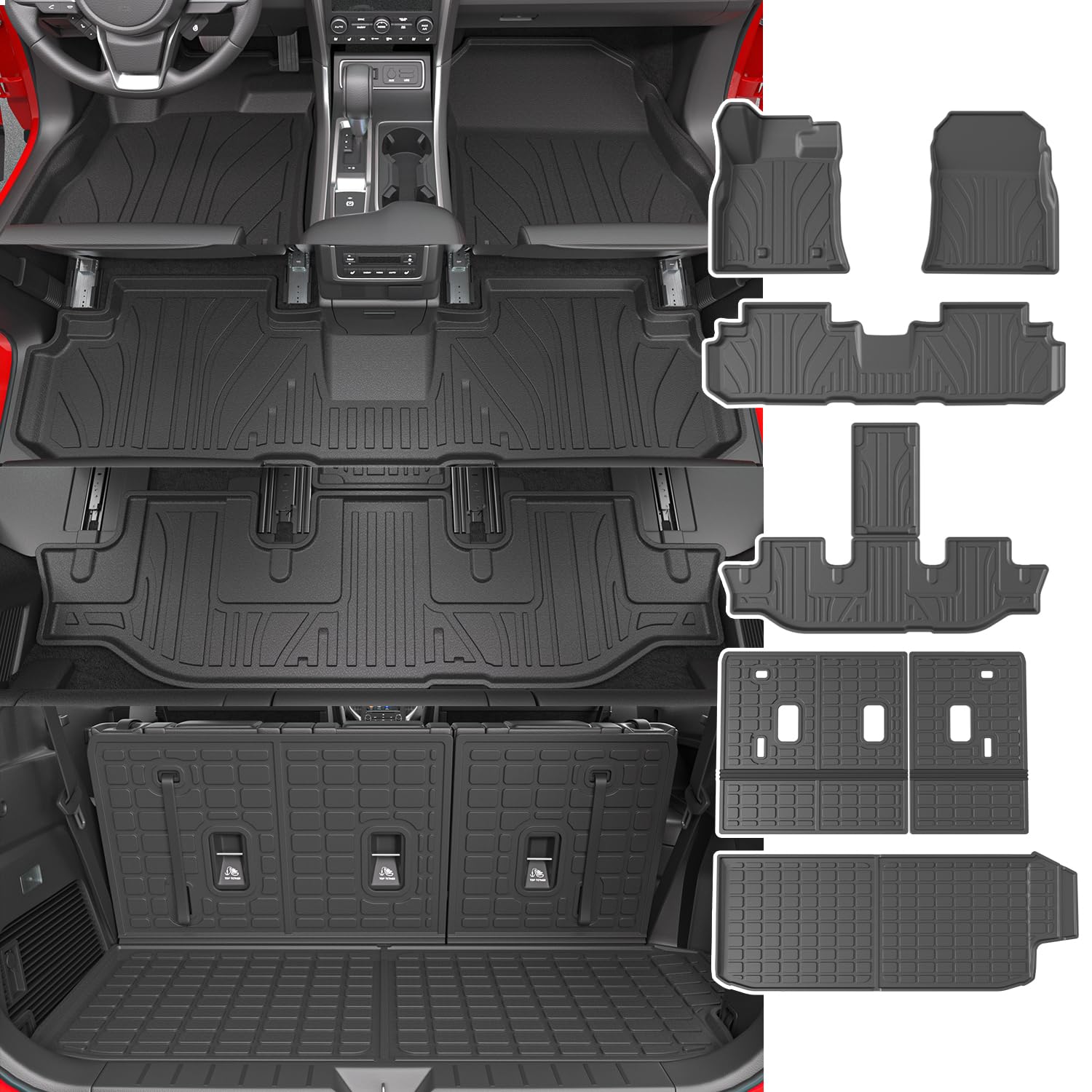 powoq 7&8 Seats Floor Mat Compatible with 2019-2024 Subaru Ascent Trunk Mat 3rd Backrest Mat Replacement for 2019-2024 Subaru Ascent Accessories(7&8 Seats Trunk Mat+3rd Row Backrest Mat+Floor Mat)