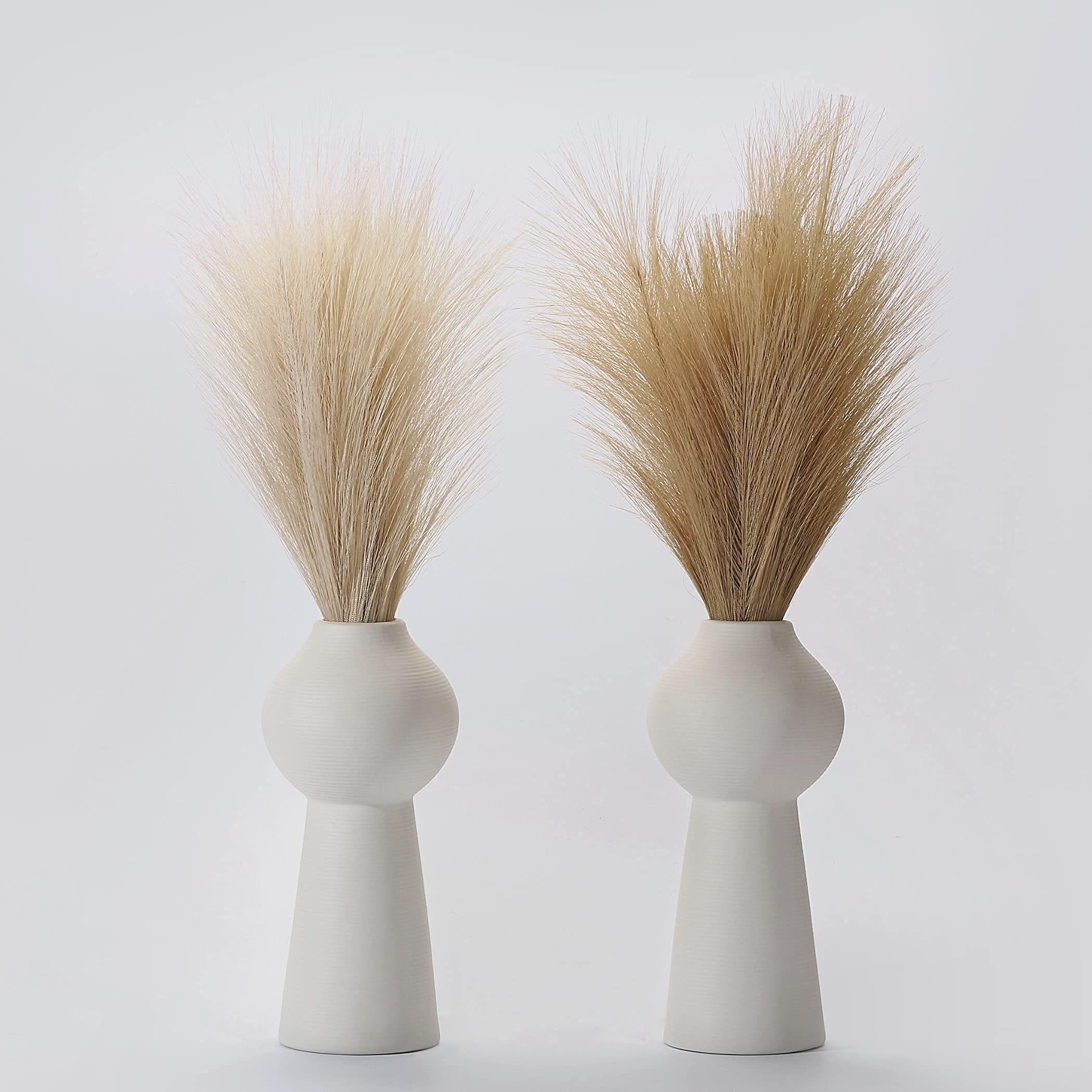 PERFNIQUE Faux Pampas Grass, Set of 6 Stems 17'' Short Artificial Fake Flowers, Small Vase Fillers, Rustic Trendy Cottagecore Minimalist Boho Farmhouse Room Decor, Vase Accent