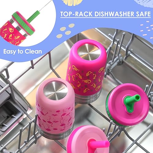 Miniatura 6 de Sursip Vasos para niños pequeños con tapas y popotes, de acero inoxidable, a prueba de derrames, para batidos y aperitivos, sin BPA, aptos para