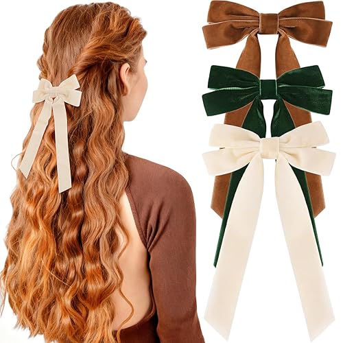 3 Pack Fall Hair Bows for Women Girls Velvet Bow