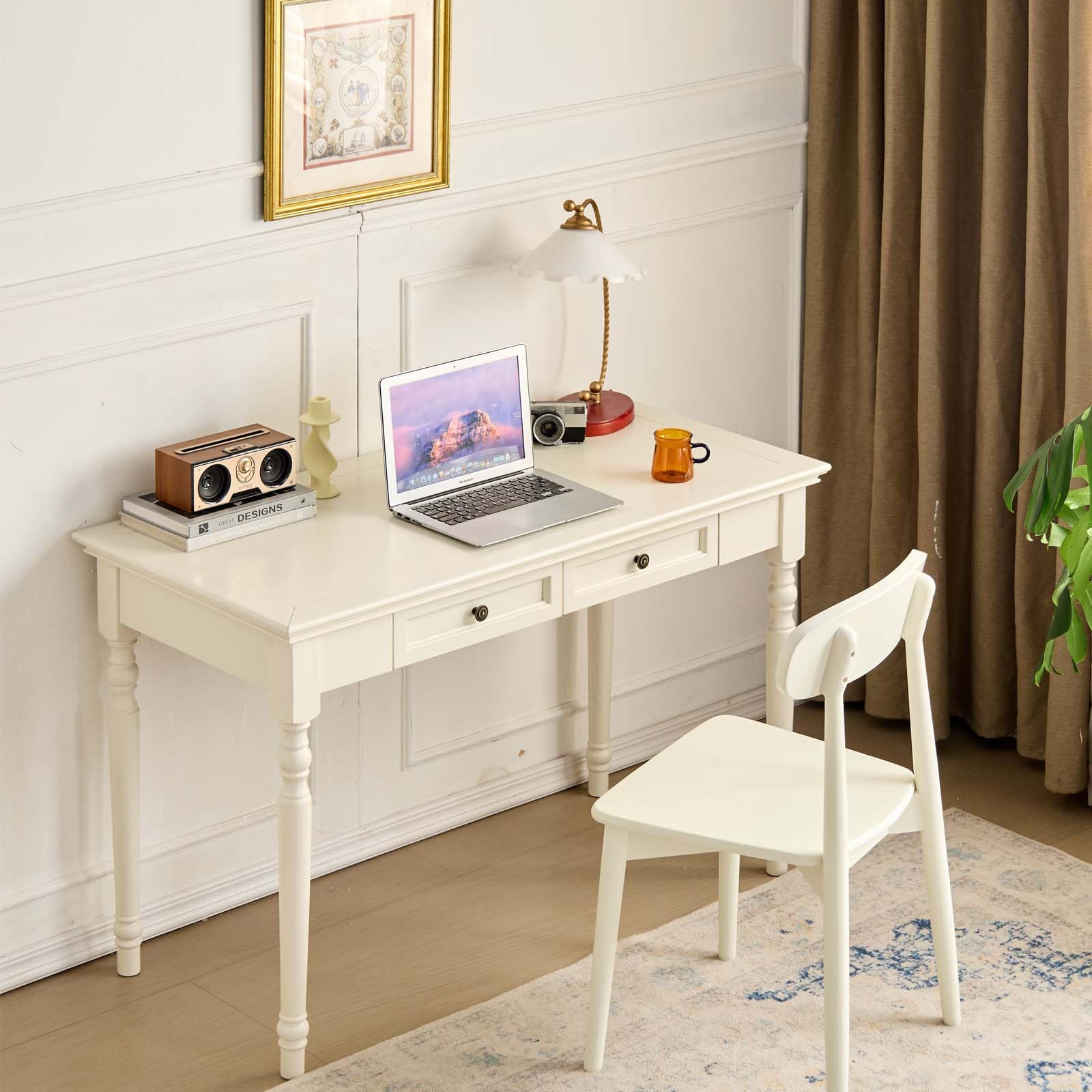 Escritorios de Madera Maciza Blanca con cajones, 120cm