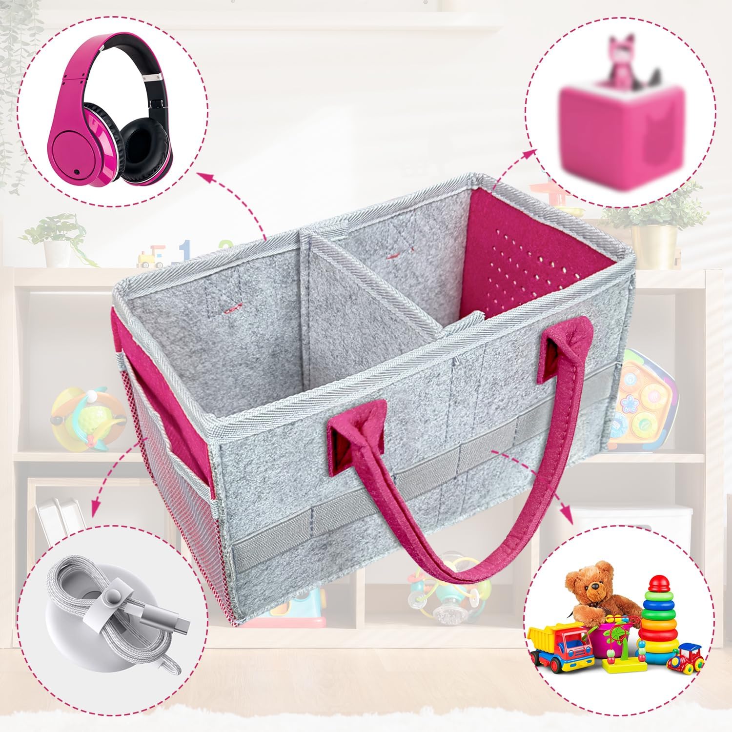 Mallette de Transport Boîte de Transport Boîte de Rangement avec poignée et Poche Filet latérale Sac de Transport pour kit de démarrage Accessoires Figurines (Rose Rouge)