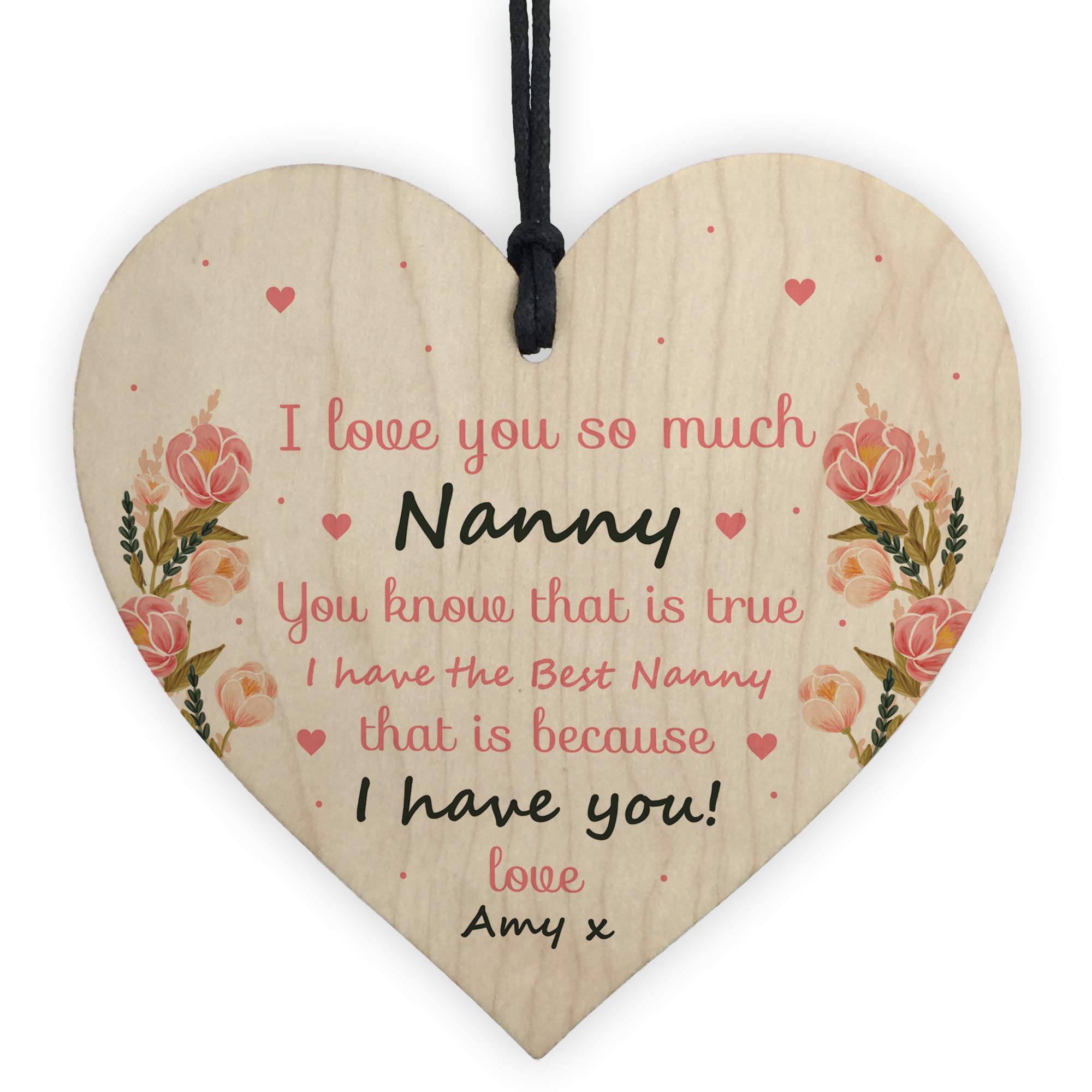 Personalised Nanny Birthday Christmas Thank You Gift Wood Heart Love Plaque From Grandchildren