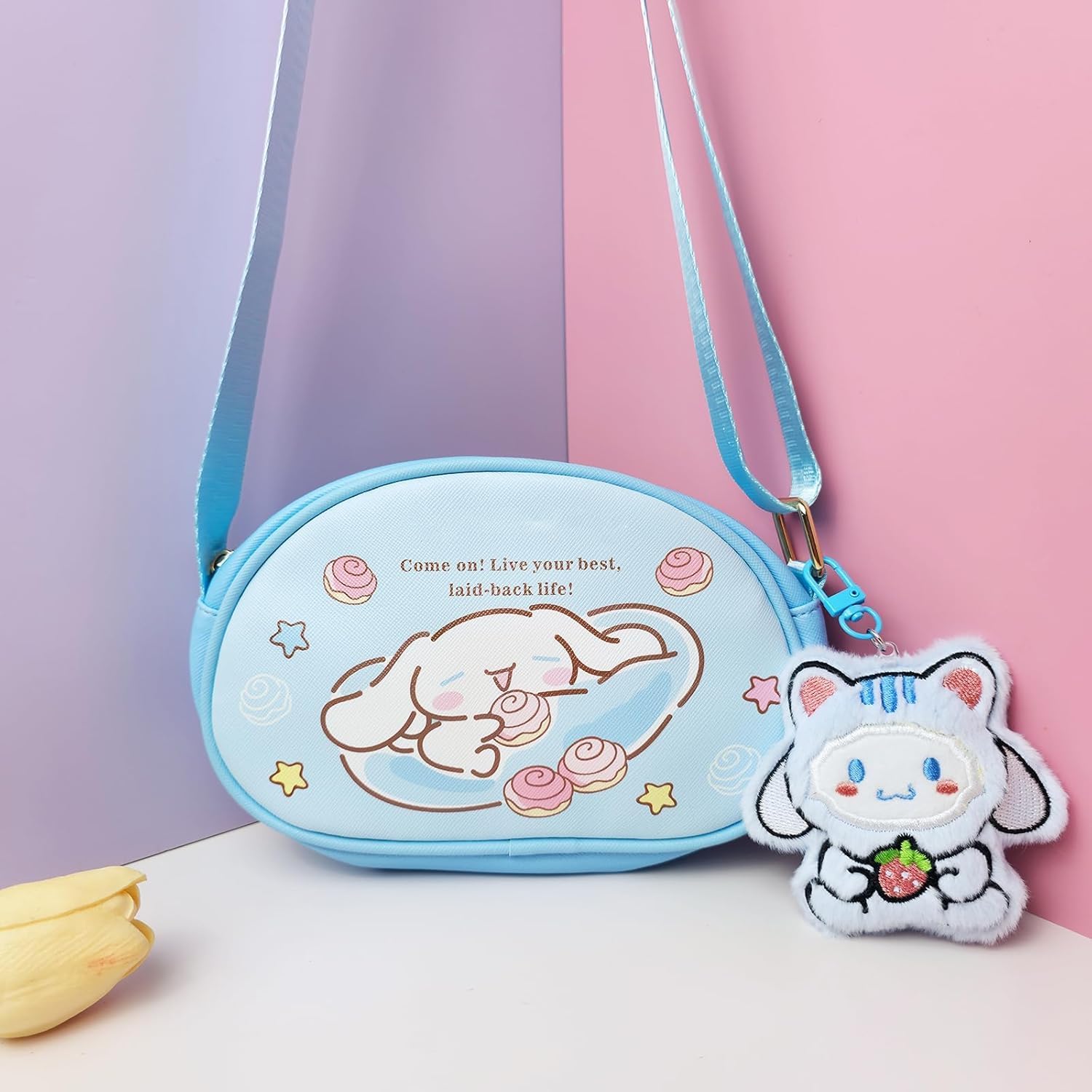 Cute Crossbody Bag with Adjustable Shoulder Strap and A Plush Keychain, Handbag with Zipper, Shoulder Bag Coin Pouch - Image 3