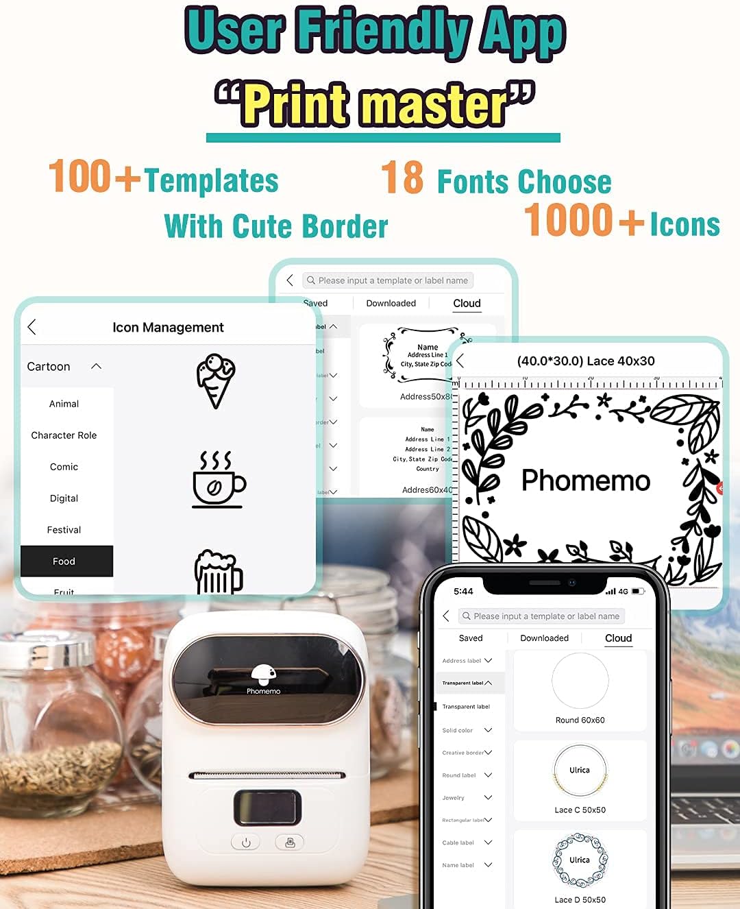 Phomemo Label Maker Machine- M110S Upgraded Bluetooth Label Printer for Barcode, Clothing, Jewelry, Retail, Mailing, Business, Compatible with Android & iOS, White