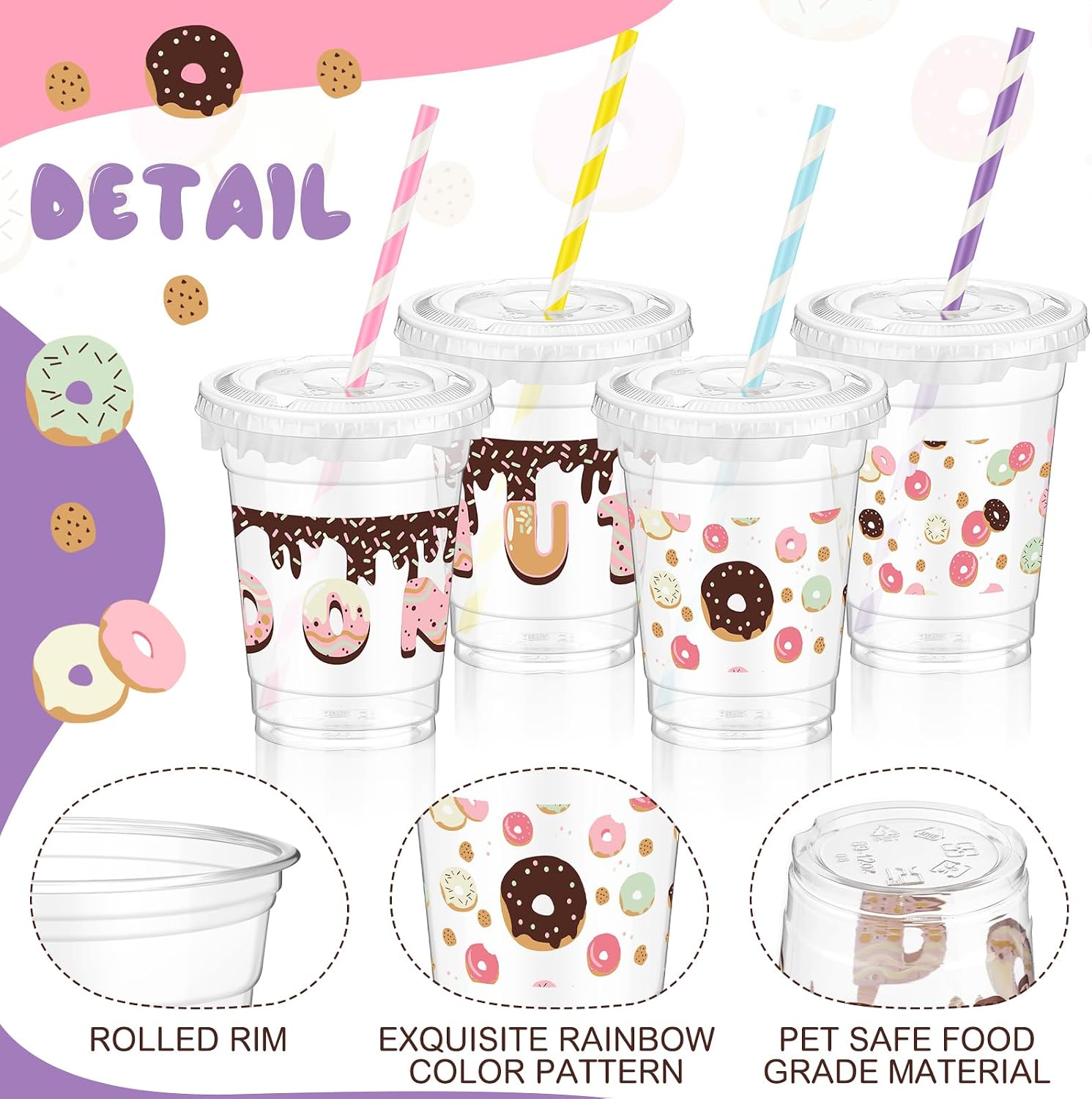 FoldTier 50 Pcs Plastic Cups with Lids and Straws 12 oz Party Cups image 2