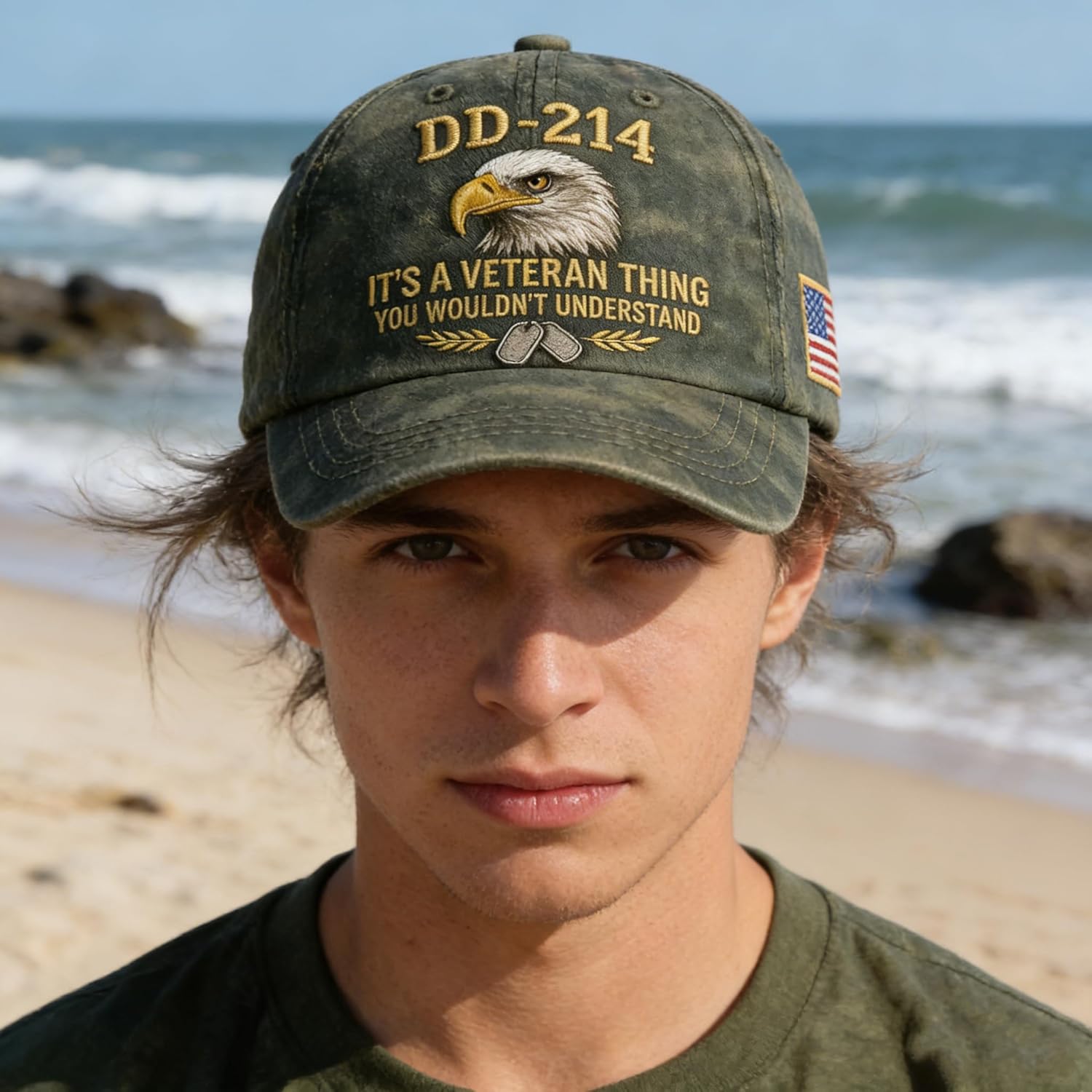 DD-214 Army Veteran Hat, Embroidered Patriotic Baseball Cap, Patriotic Veteran Day Gifts for Retired Soldiers (Green) - Image 3