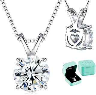 Moissanite Solitaire Necklace for Women, 1–3 Carat Lab Created Diamond Pendant, D Color VVS1,Heart Back, 18+2