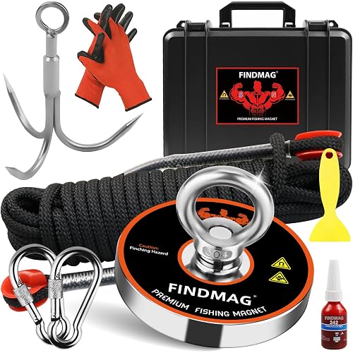 FINDMAG Magnet Fishing Kit with Case, 1500 LBS Pulling Force Super Strong Magnets, Premium Fishing Magnets Kit for Heavy Duty Use, Magnet Tool Pickup -4.72inch Diameter