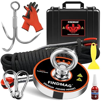 FINDMAG Magnet Fishing Kit with Case, 1500 LBS Pulling Force Super Strong Magnets, Premium Fishing Magnets Kit for Heavy Duty Use, Magnet Tool Pickup -4.72inch Diameter
