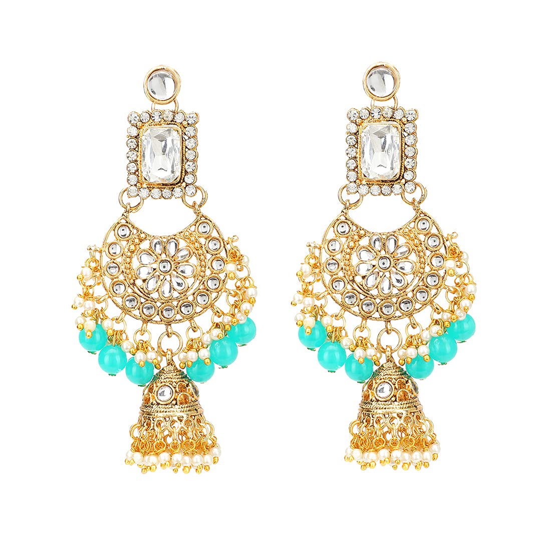 Yellow Chimes Ethnic Gold Plated Kundan Studded Meenakari Pearl Beads Chandbali Jhumka Earrings for Women and Girls (B09416S68J) Amazon Price History, Amazon Price Tracker