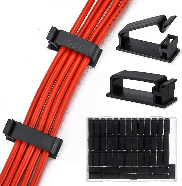 50 Pack Self Adhesive Cable Management Clips,Cable Organizers Wire Clips Cord Holder for PC Laptop Ethernet Cable Desktop Home Office(1.52’’ x 0.59’’ x 0.57’’, Black)