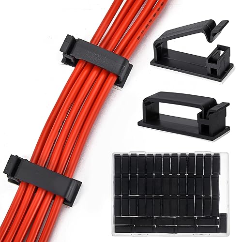 Miniatura 1 de 50 clips autoadhesivos para organizar cables, organizadores de cables, soportes para cables para PC, laptop, cable Ethernet, escritorio, oficina en