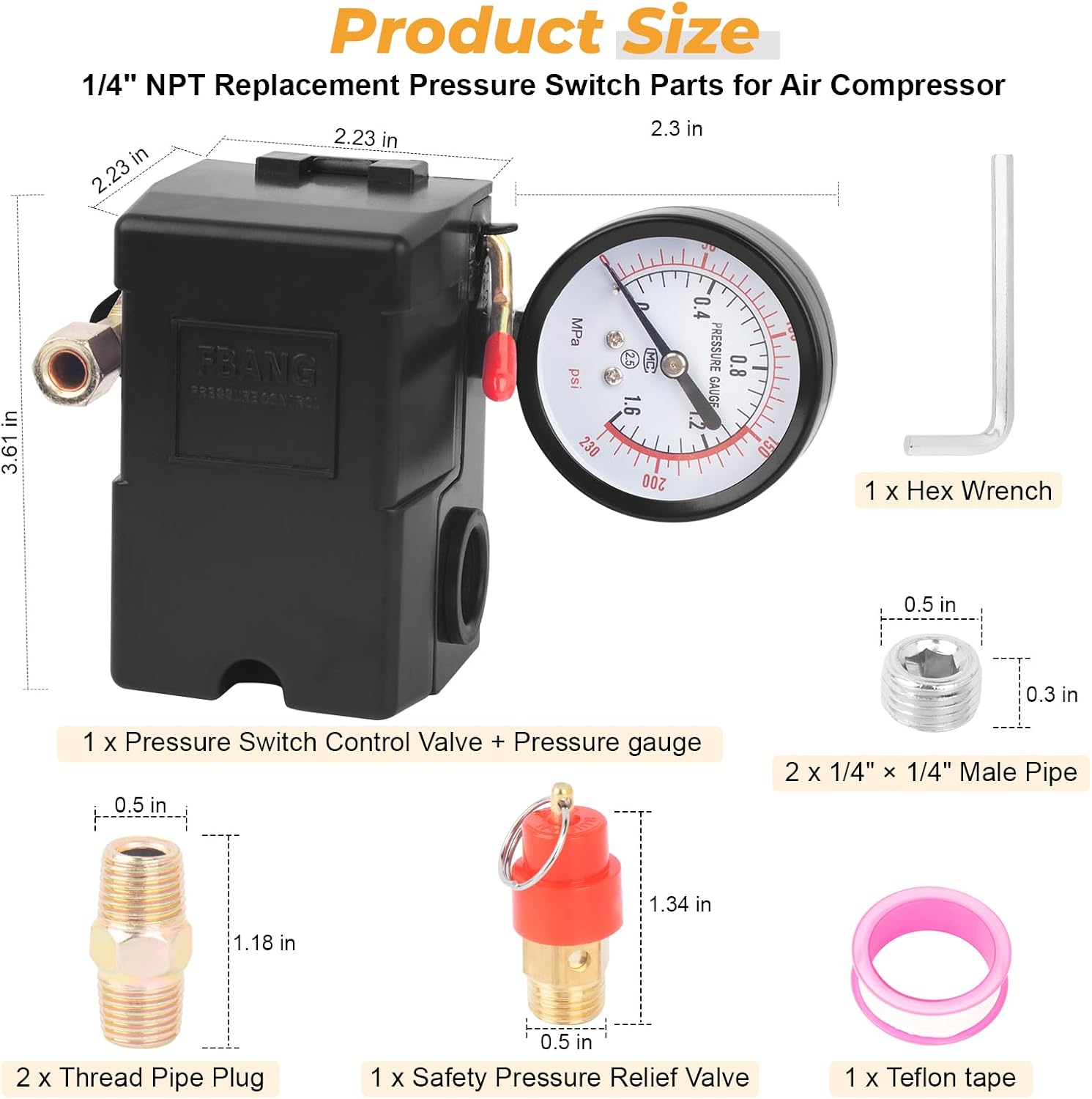 LF10-4H Pressure Switch 95-125 Psi, 20A 120 Volt with 4 Port 1/4 in NPT