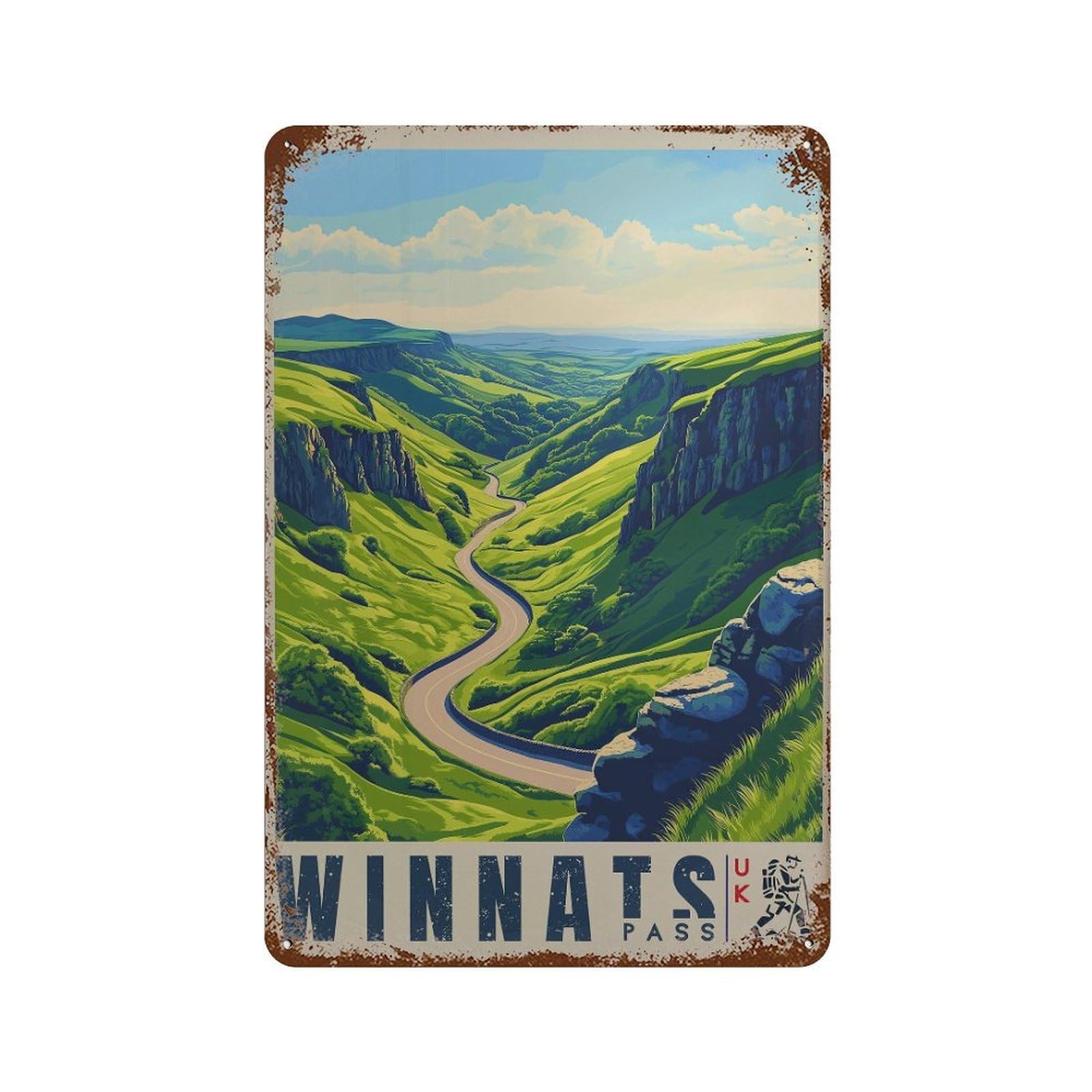 xiaoxiaoshen Winnats Pass Peak District Green Hills Landscape Wall Decor Art Metal Tin Poster Modern Home Decor Art Home Bar Shop Decorations Vintage Sign 30x20cm