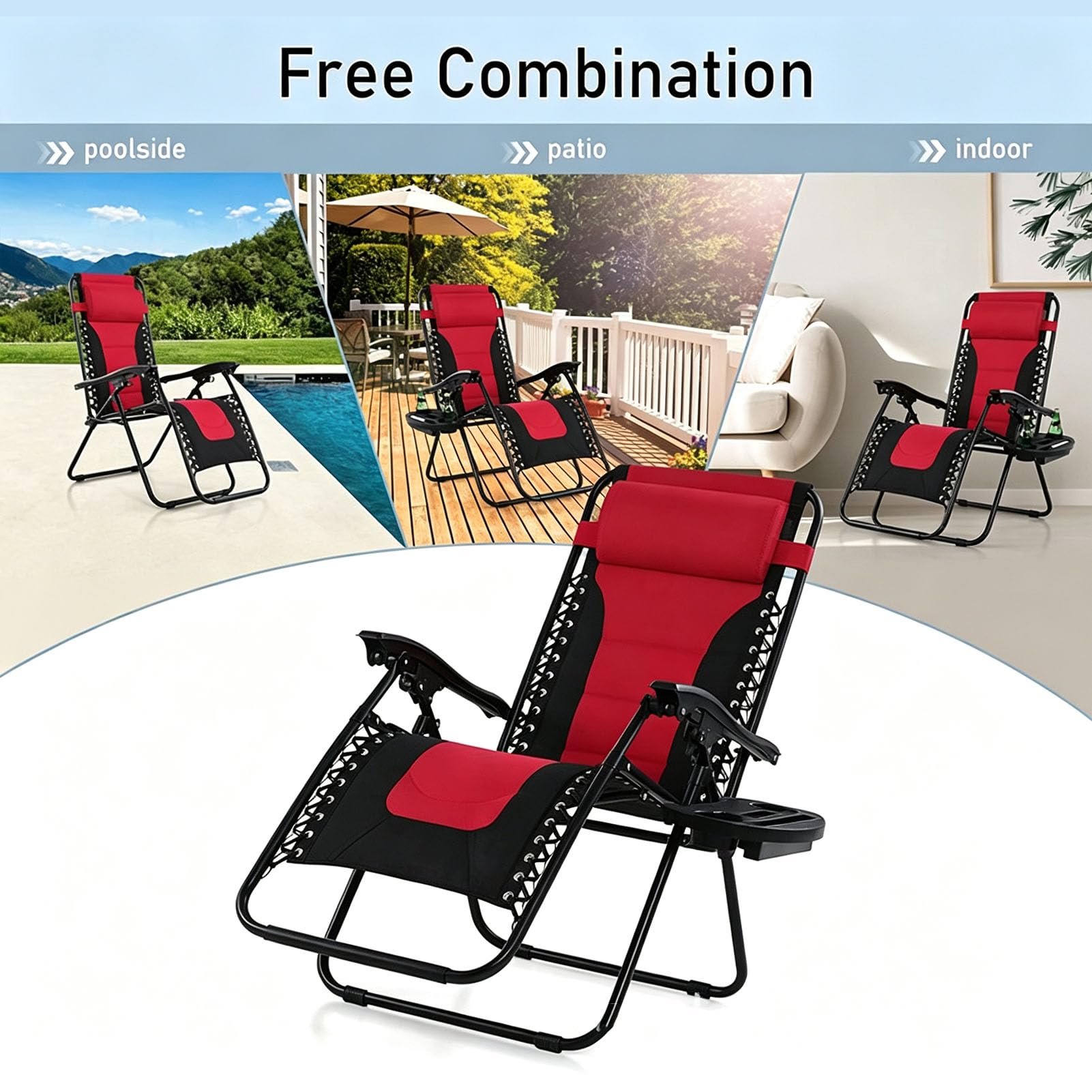 Tumbona Plegable para Exterior Plegables y Portátiles | Tumbonas de Jardín Gravedad Cero Sillas Reclinables o Hamacas para Playa, Terraza y Camping con Portavasos, Ligeras y Cómodas