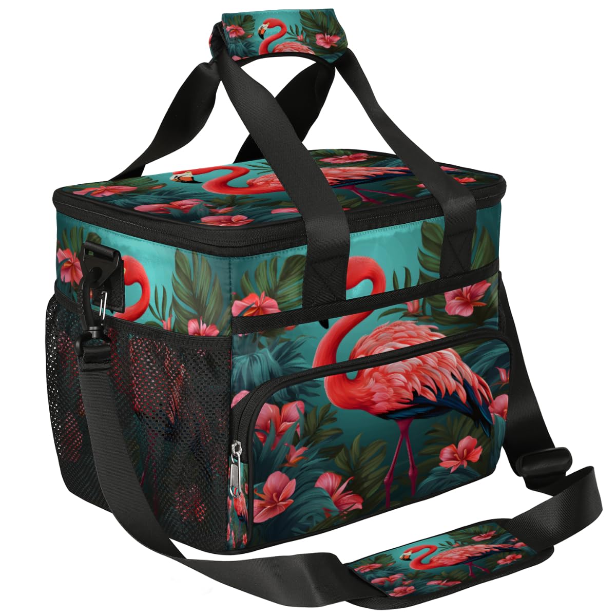 Flamingo Insulated Picnic Backpack Lunch Box for Women Men Picnic Basket Tote Lunch Bag Picnic Bag Portable Lunch Bags for Picnic, Beach, Work, Trip,Office, Camp Flamingo Flowers