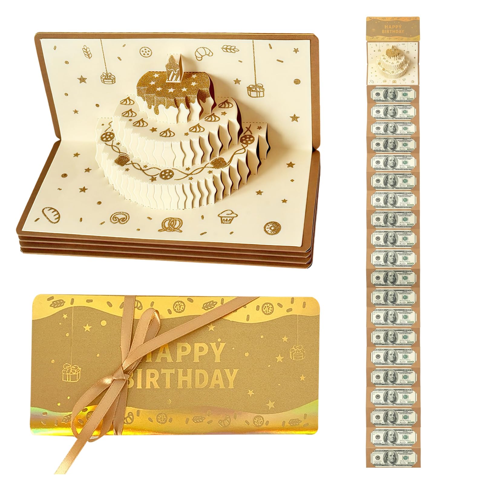Birthday Money Envelopes for Cash Gifts, Three-Dimensional Birthday Cake Gold Cash Gift Envelopes with 20 Slots, Surprise Money Wallet Holder for Birth-Celebrations Men Women (20 Pockets) — image 1
