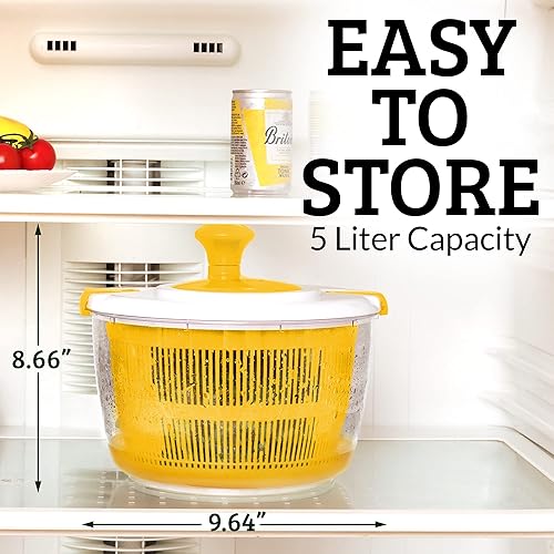 Miniatura 9 de Zulay Kitchen Ensaladera Spinner de gran capacidad de 5 L  Molinillo manual de lechuga con cierre seguro de tapa y mango giratorio  Molinillos de
