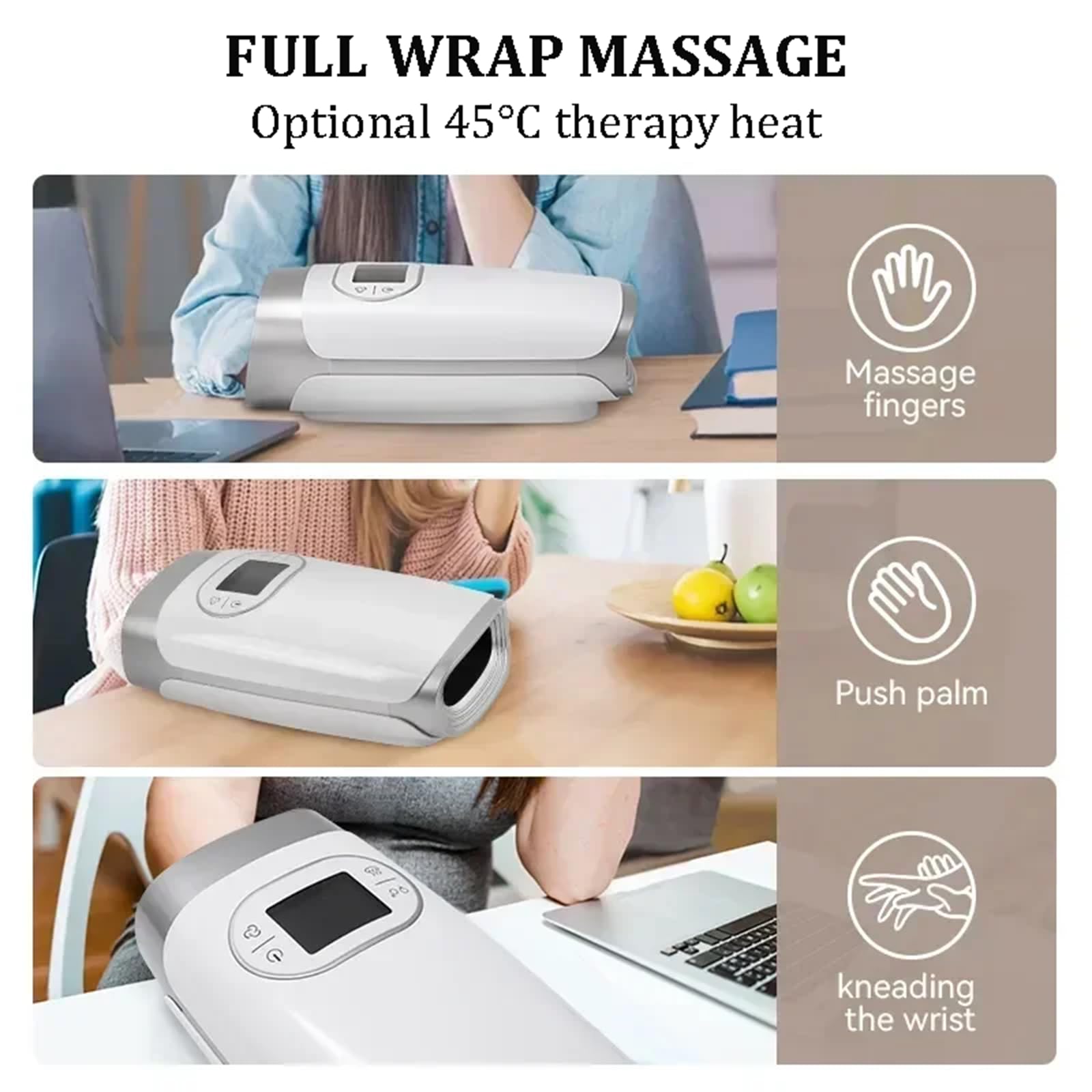 Masajeador De Manos Inalámbrico Con Calor Y CompresióN, 2 Modos De Masaje + 3 Niveles De Intensidad, Masaje Temporizado De 15 Minutos,Para Artritis,Alivio Del Dolor Y SíNdrome Del TúNel Carpiano