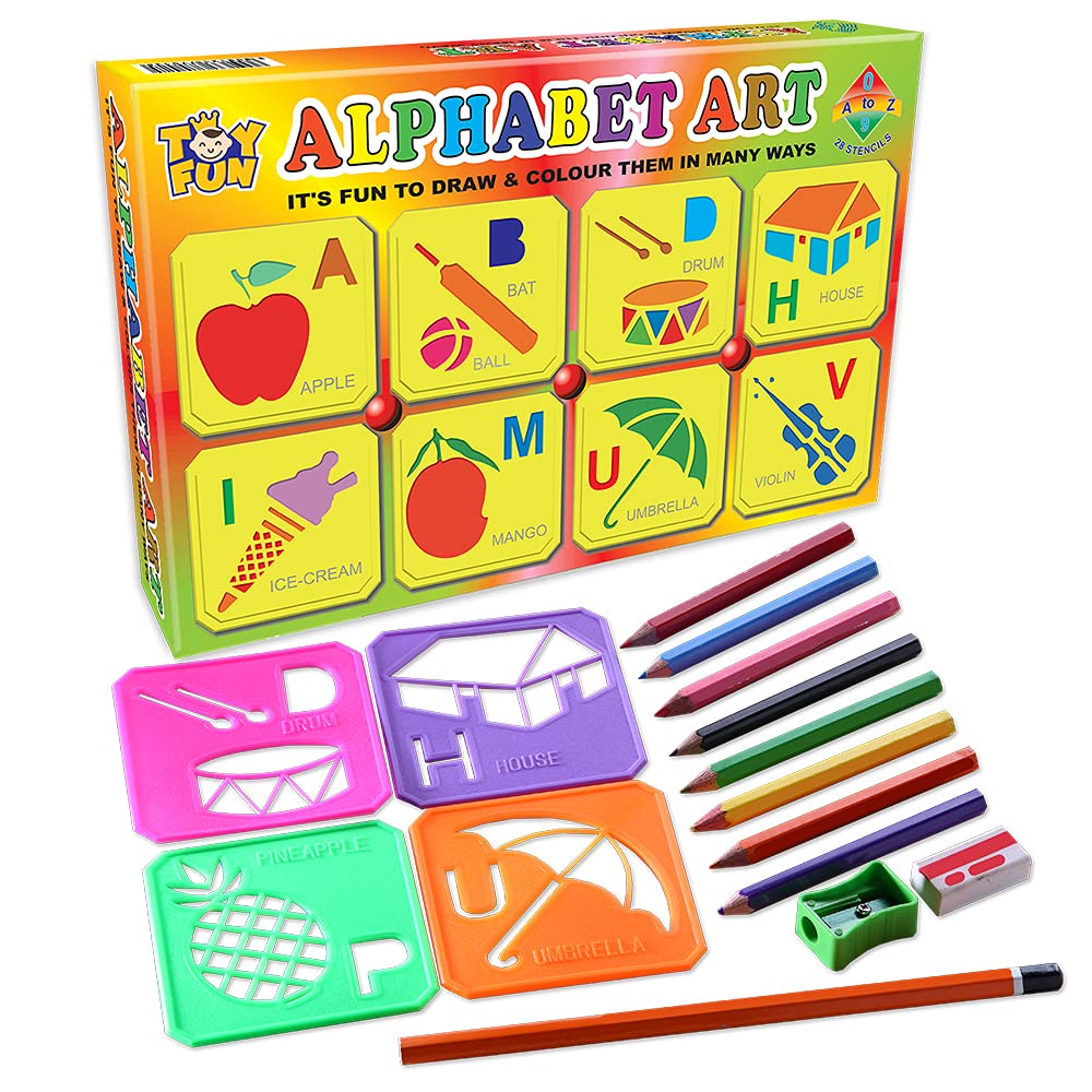 TOY FUN Plastic 28 Educational Stencils Alphabets A To Z and Numbers with Pencil Color, Age 3, Multicolour (B08695BVN6) Amazon Price History, Amazon Price Tracker