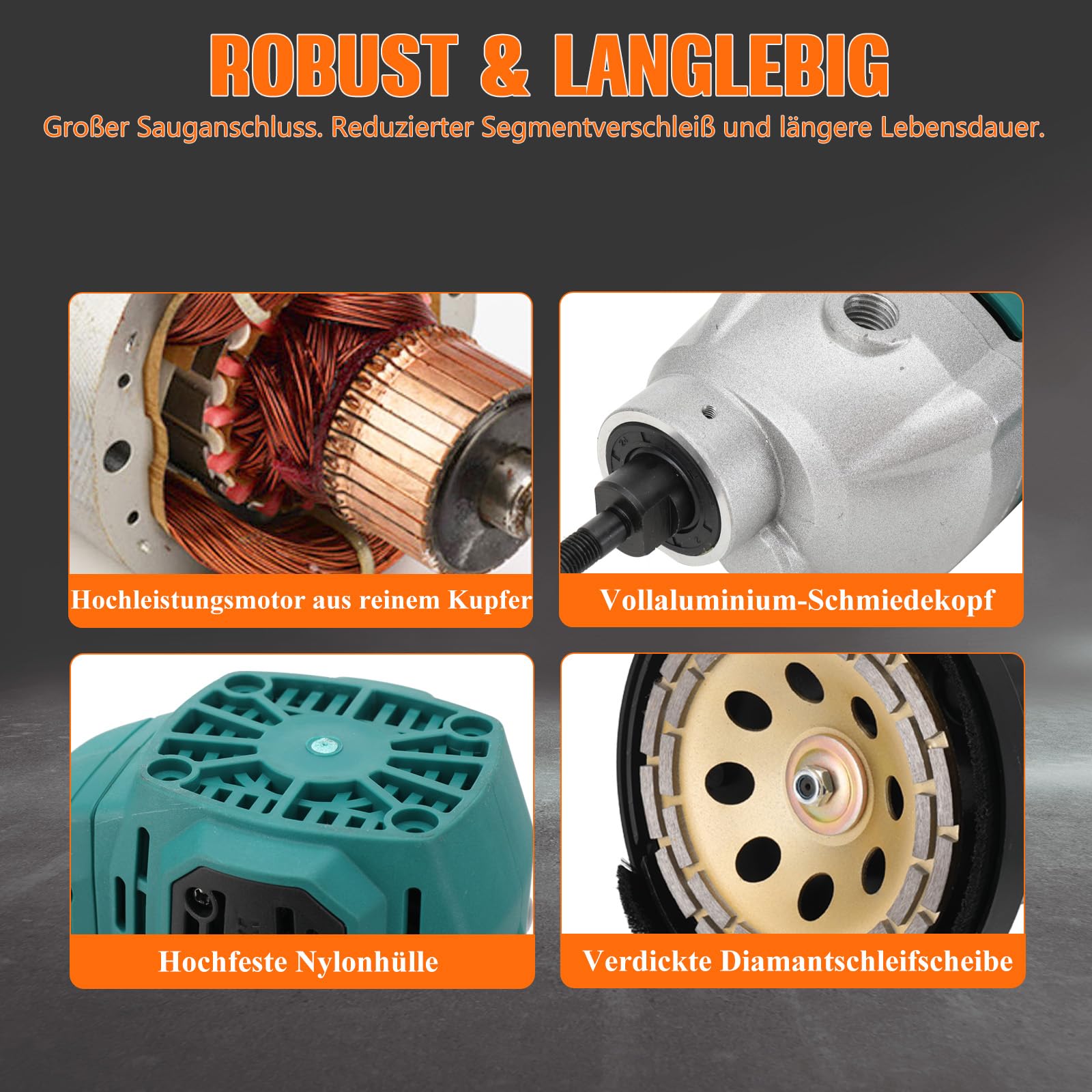 Zementschleifmaschine 2600W Schleifmaschine Set 3000r/min Betonschleifer Sanierungsfräse Betonfräse mit 180mm für Polieren von Zementwänden,Renovierung von alten Mauern,Polieren von Böden