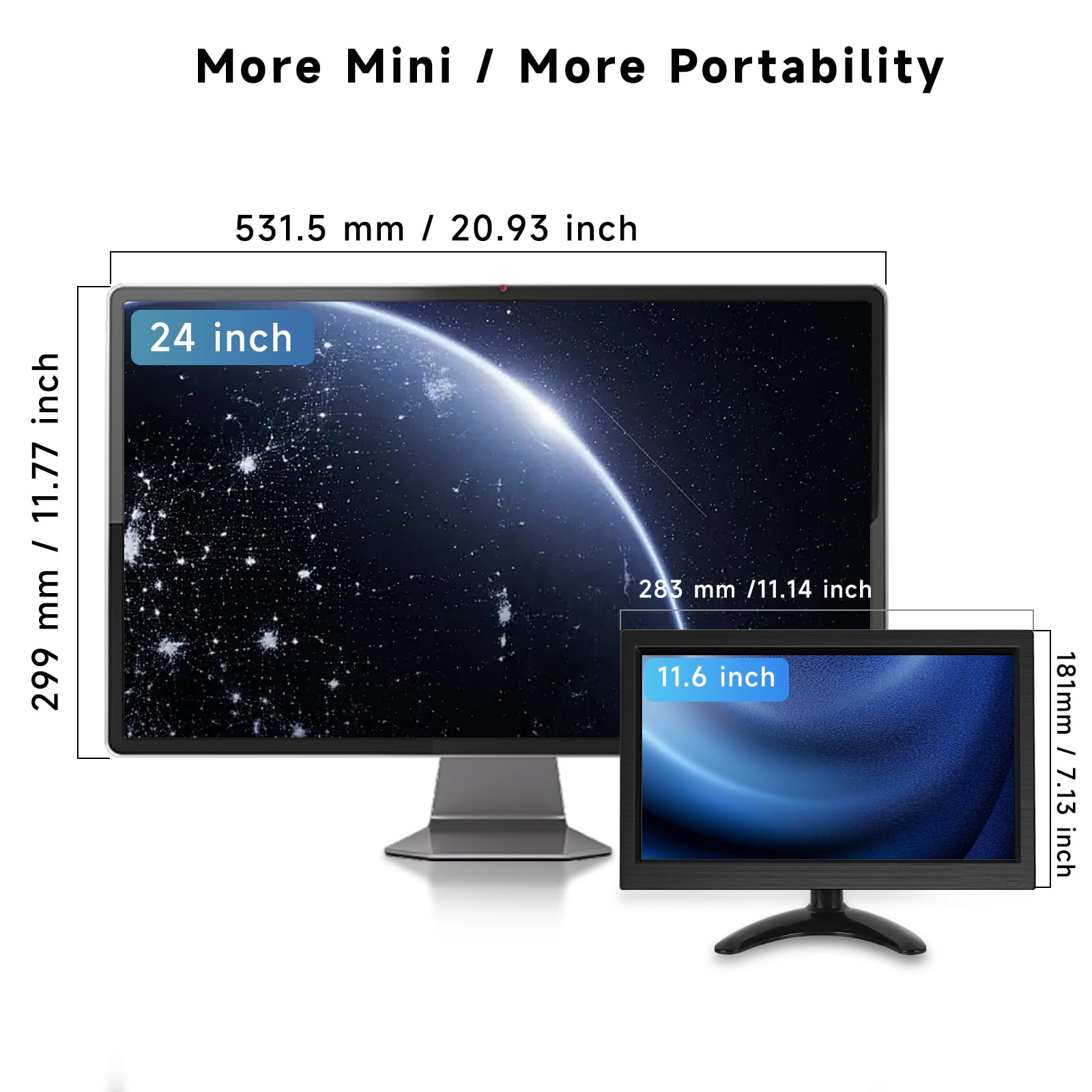 podofo Monitor portatile da 11,6 pollici 1920 * 1080P HD LCD, Mini Monitor per PC, sorveglianza, computer, Raspberry Pi con HDMI/VGA/BNC/AV/Altoparlante integrato/VESA, 12-24V