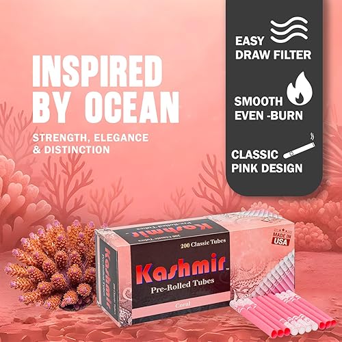 Miniatura 2 de Kashmir Tubos de cigarrillos Coral - 200 CT  Quemado limpio, papel natural, dibujo suave, diseño de filtro pendiente de patente, fácil de llenar,