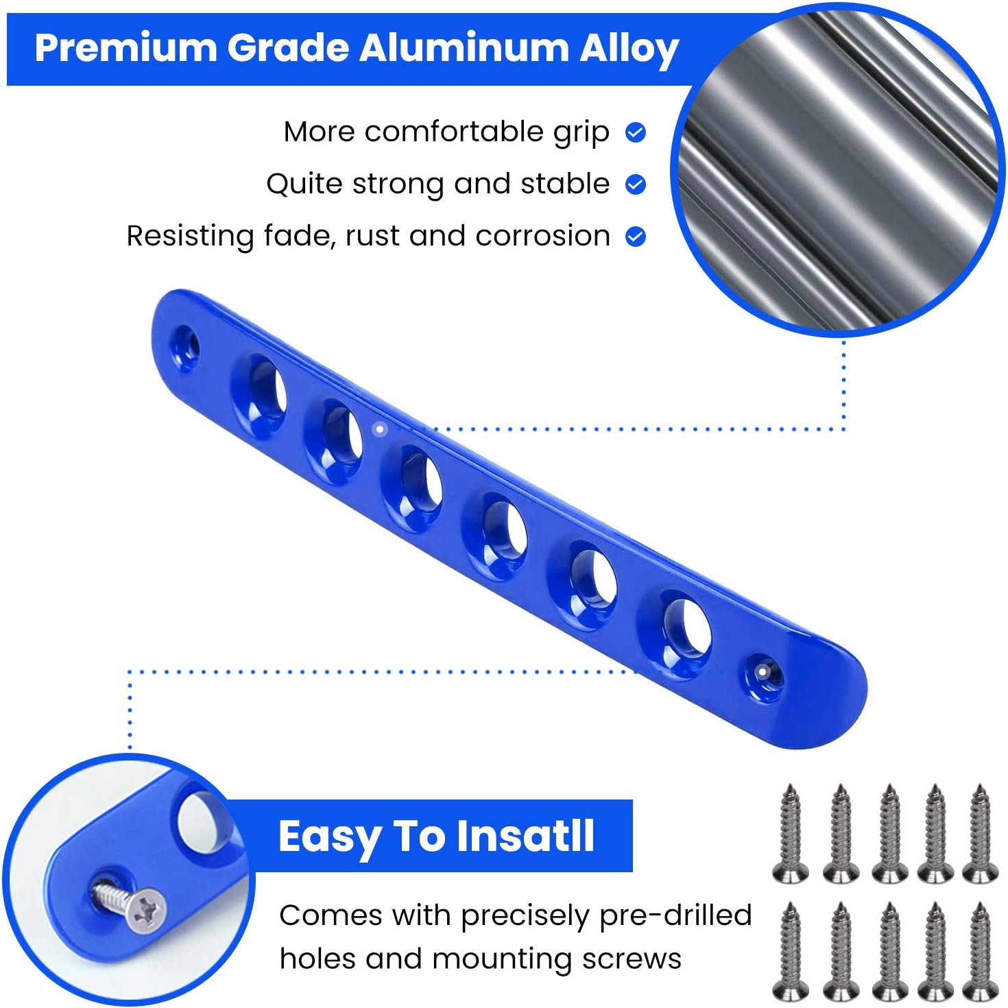 E-cowlboy Grab Handle Inserts Cover+Push Button Knobs Cover Trim for Jeep Wrangler JK JKU Sahara Rubicon Unlimited 2007-2018 Exterior Door Handle Decoration Accessories Aluminum (Blue) image 3