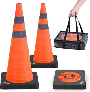 BATTIFE [2 Pack] 28 Inch Collapsible Traffic Safety Orange Cones with Black Weighted Base, Multi Purpose Pop-up Cones and Reflective Collar, for Road Parking, Driving Practice.