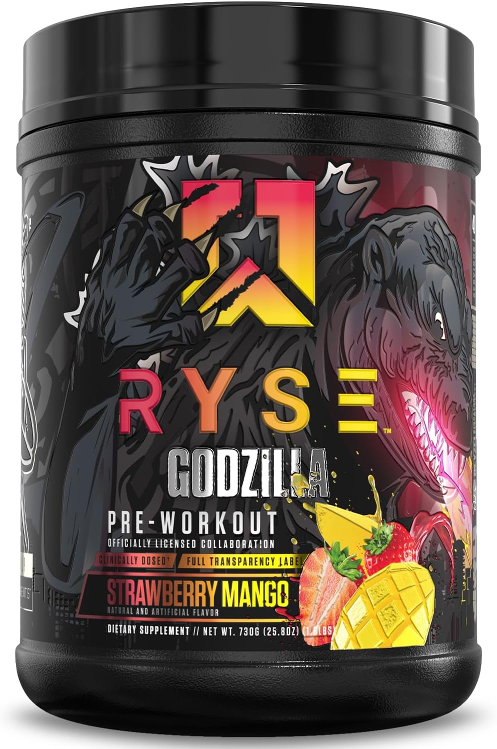 RYSE Godzilla X Noel Deyzel Pre Workout Powder – Strawberry Mango – 400mg Caffeine, High Stim Pre-Workout for Men & Women with Citrulline & Beta Alanine – Energy, Pump & Focus – 20/40 Servings
