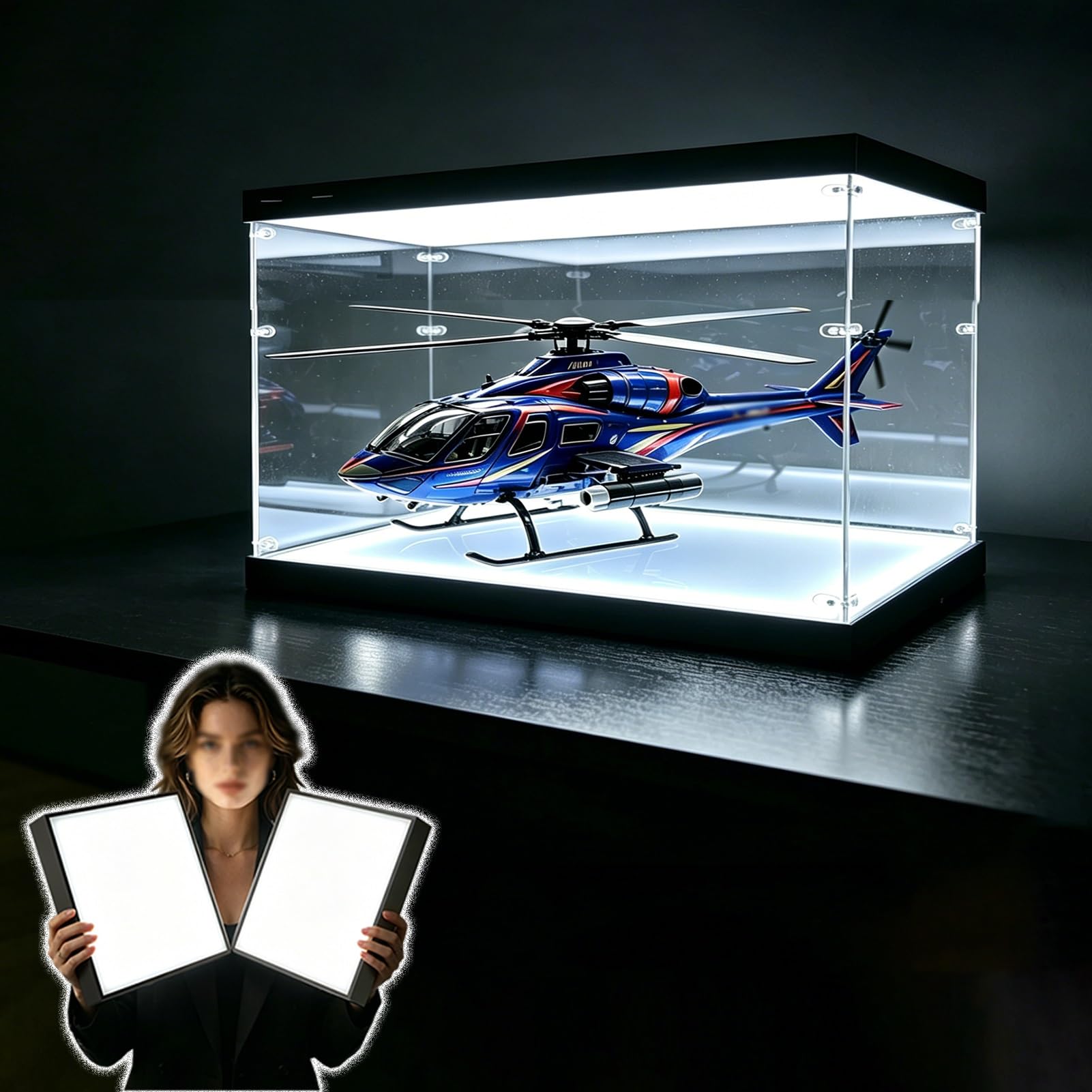 UrbanUp Urna Metacrilato Vitrina Acrílica con Iluminación LED Superior e Inferior, Caja de Exhibición Grande para Escritorio a Prueba Polvo, Cajas Almacenamiento Coleccionables(10x10xH10cm/4x4x4)
