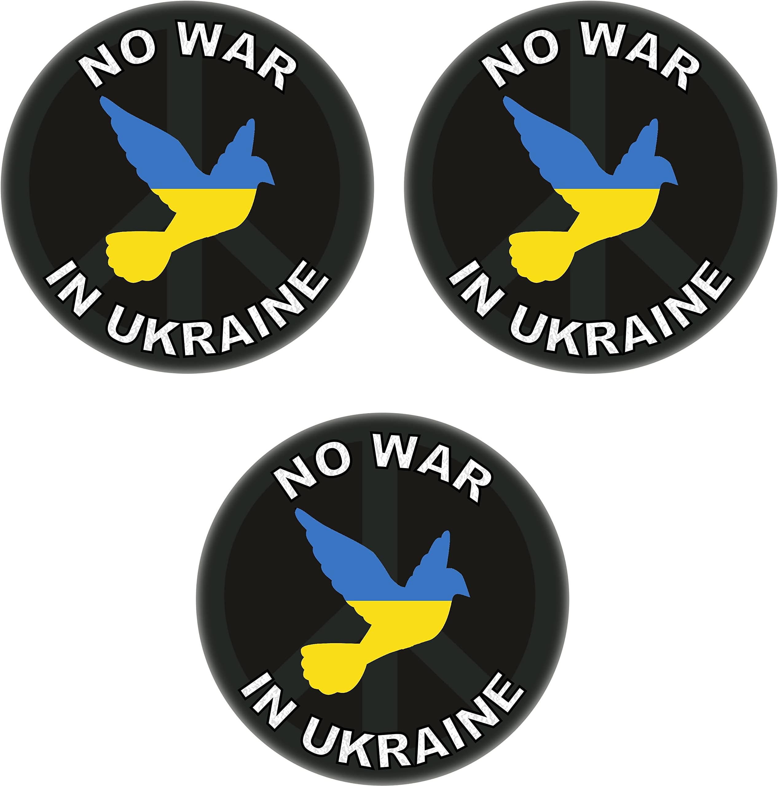 3 Pack - No War in Ukraine - 59mm Badge/Badges Statement Quote Dove Peace